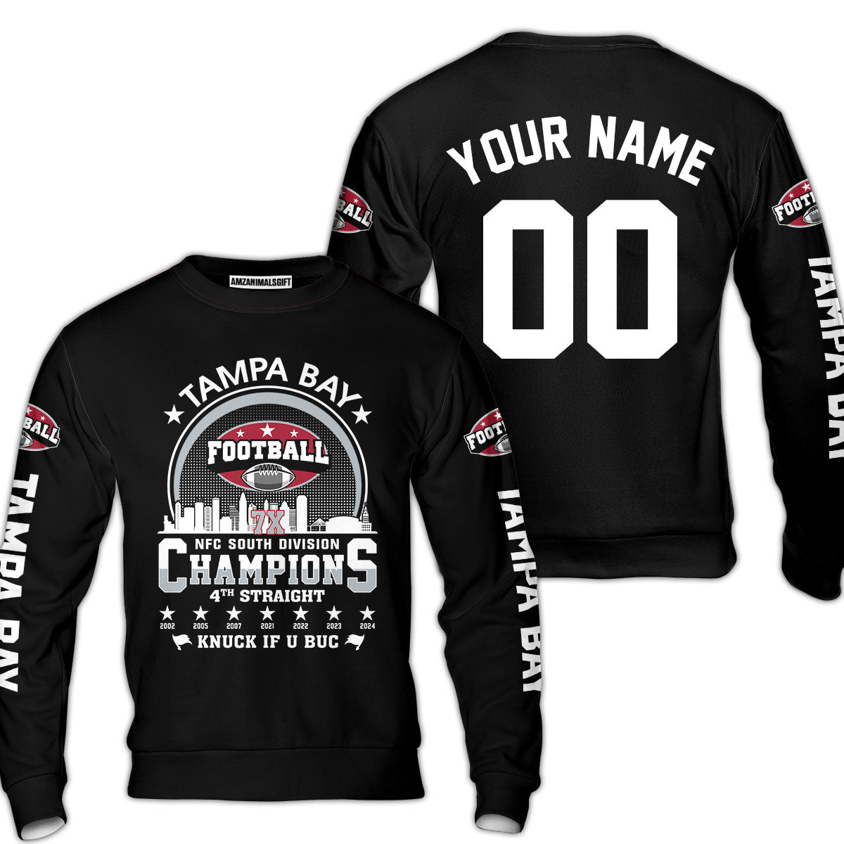 Tampa Bay Football 2024 NFC South Division Champions Skyline Custom Sweatshirt, 2024 NFC South Champs Champions Custom Double Sided Sweatshirt
