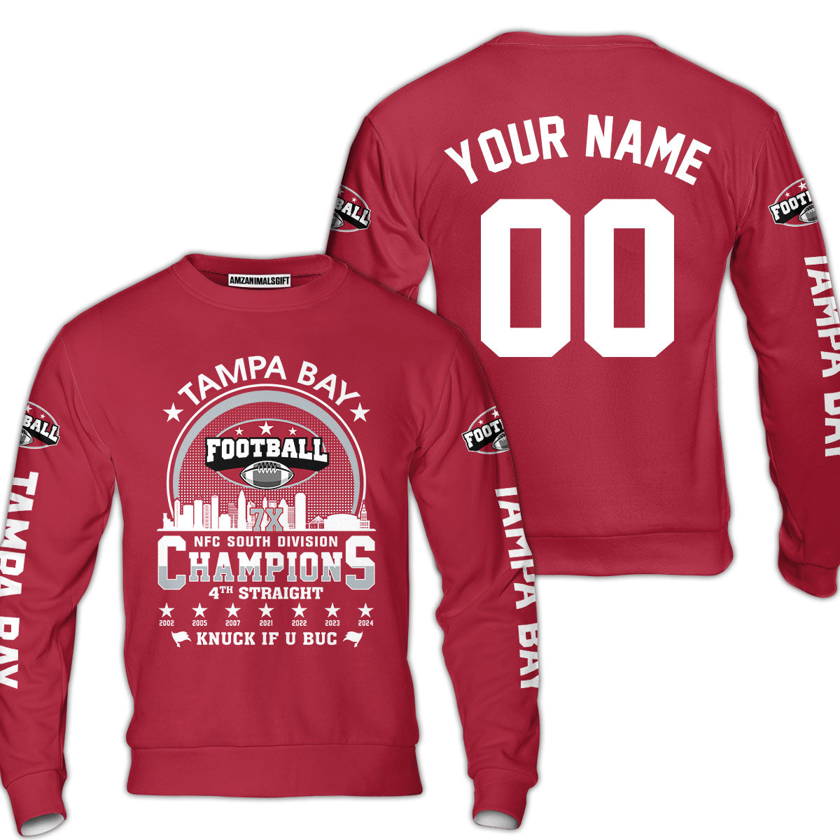 Tampa Bay Football 2024 NFC South Division Champions Skyline Custom Sweatshirt, 2024 NFC South Champs Champions Custom Double Sided Sweatshirt