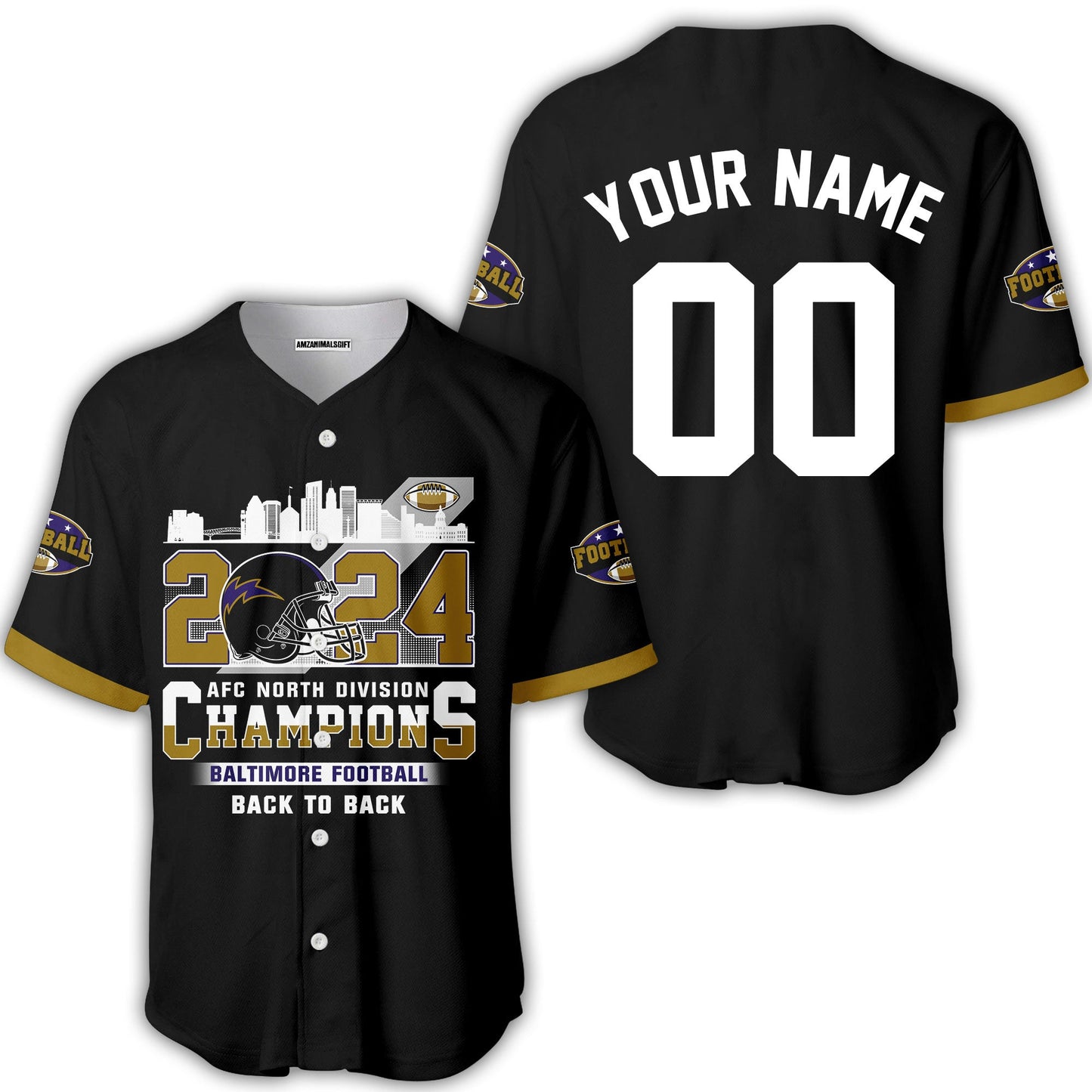 2024 Baltimore Football AFC North Division Champions Skyline Custom V-neck Jersey, 2024 AFC North Champs Champions Custom 2 Sided V-neck Jersey Shirts