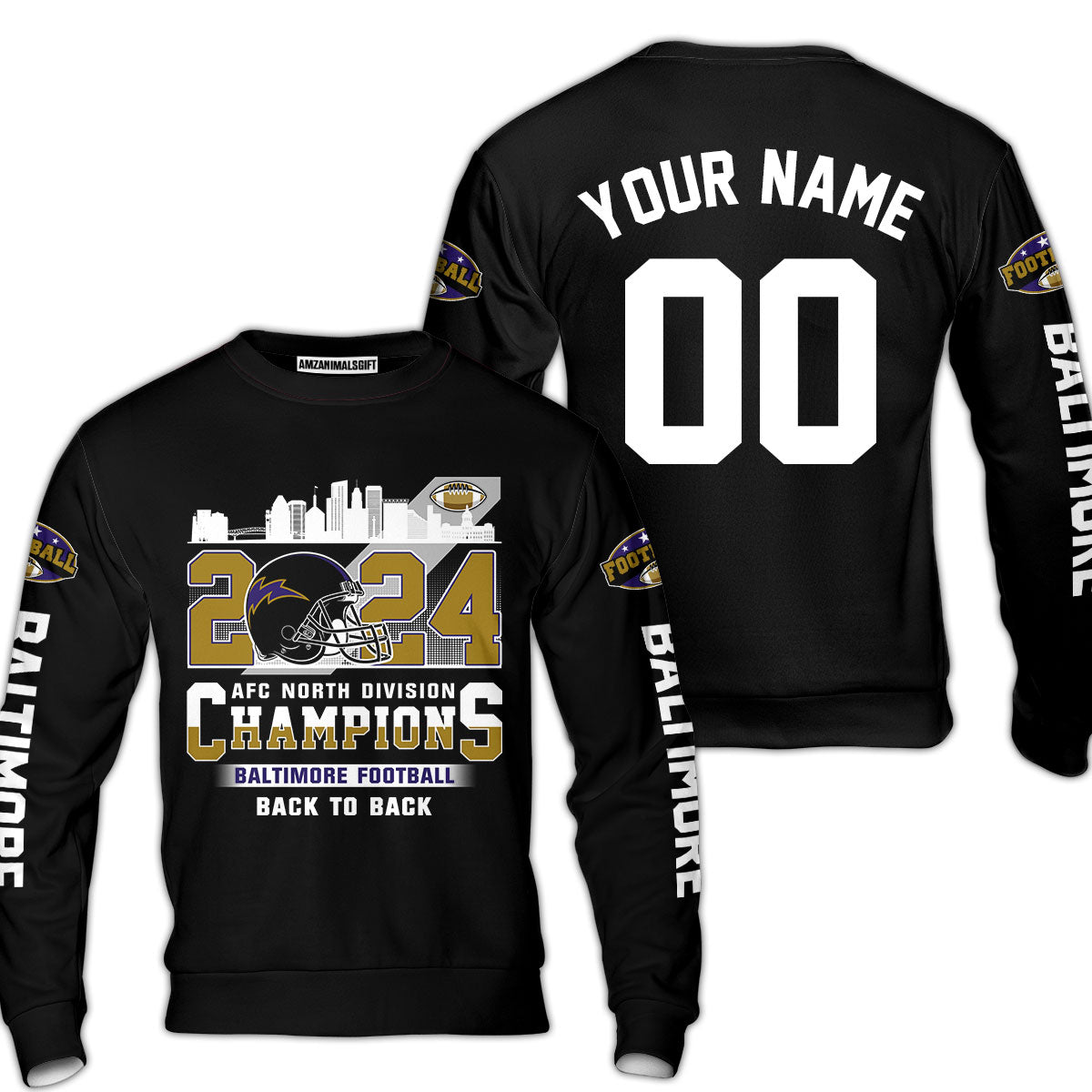 2024 Baltimore Football AFC North Division Champions Skyline Custom Baseball Jersey, 2024 AFC North Champs Champions Custom 2 Sided Baseball Jersey