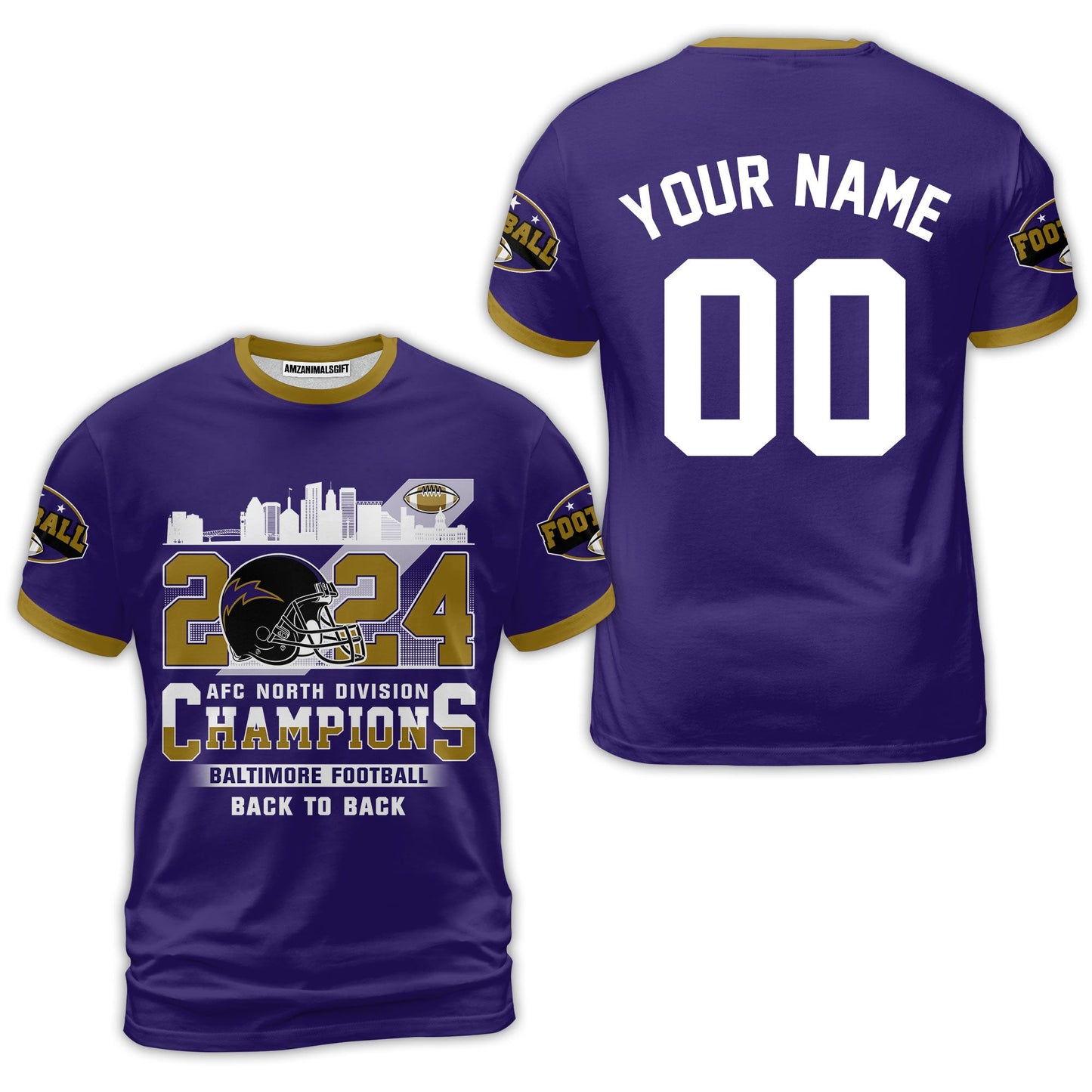 2024 Baltimore Football AFC North Division Champions Skyline Custom Baseball Jersey, 2024 AFC North Champs Champions Custom 2 Sided Baseball Jersey