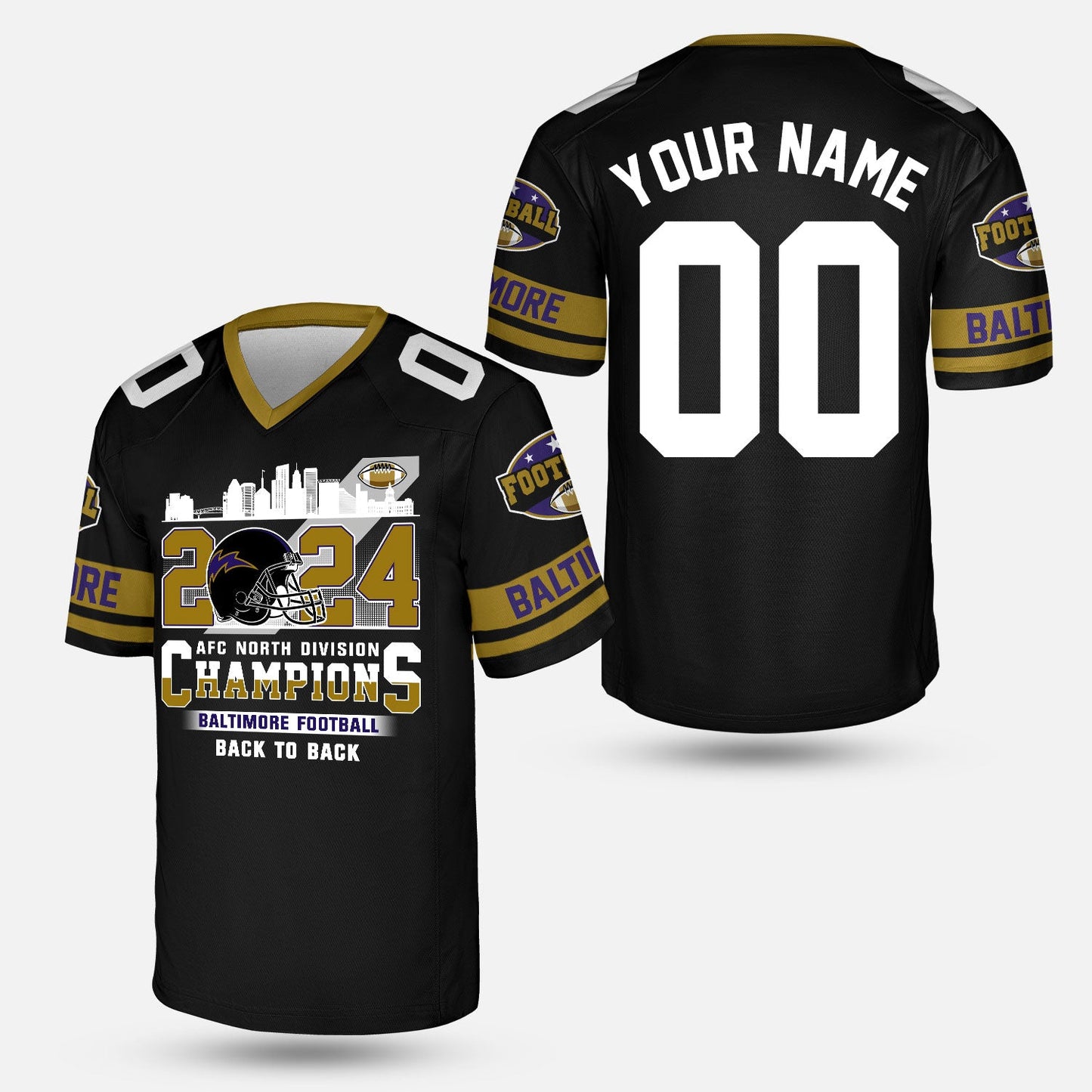 2024 Baltimore Football AFC North Division Champions Skyline Custom Baseball Jersey, 2024 AFC North Champs Champions Custom 2 Sided Baseball Jersey