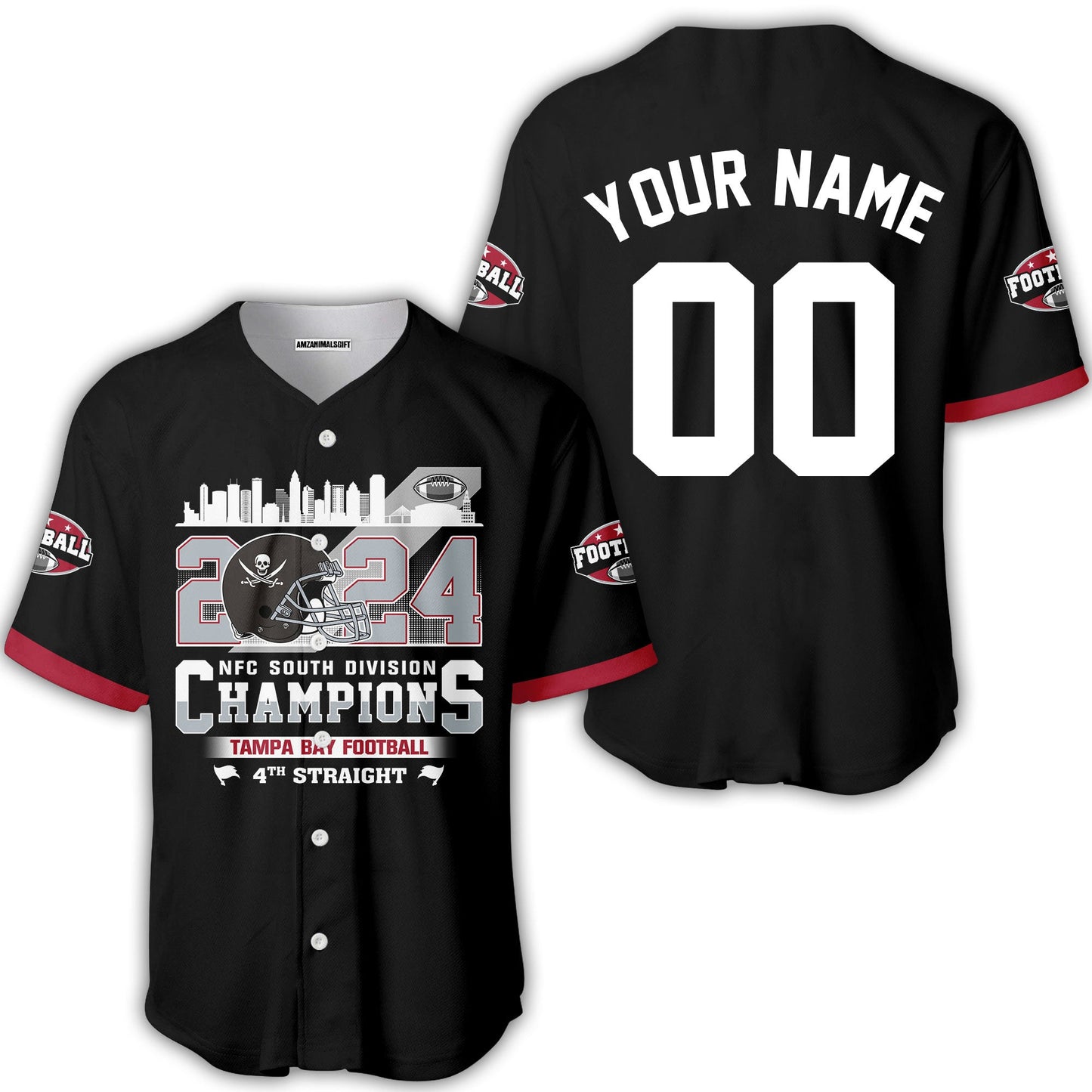 2024 Tampa Bay Football NFC South Division Champions Skyline Custom Baseball Jersey, 2024 NFC South Champs Custom Double Sided Baseball Jersey Shirts