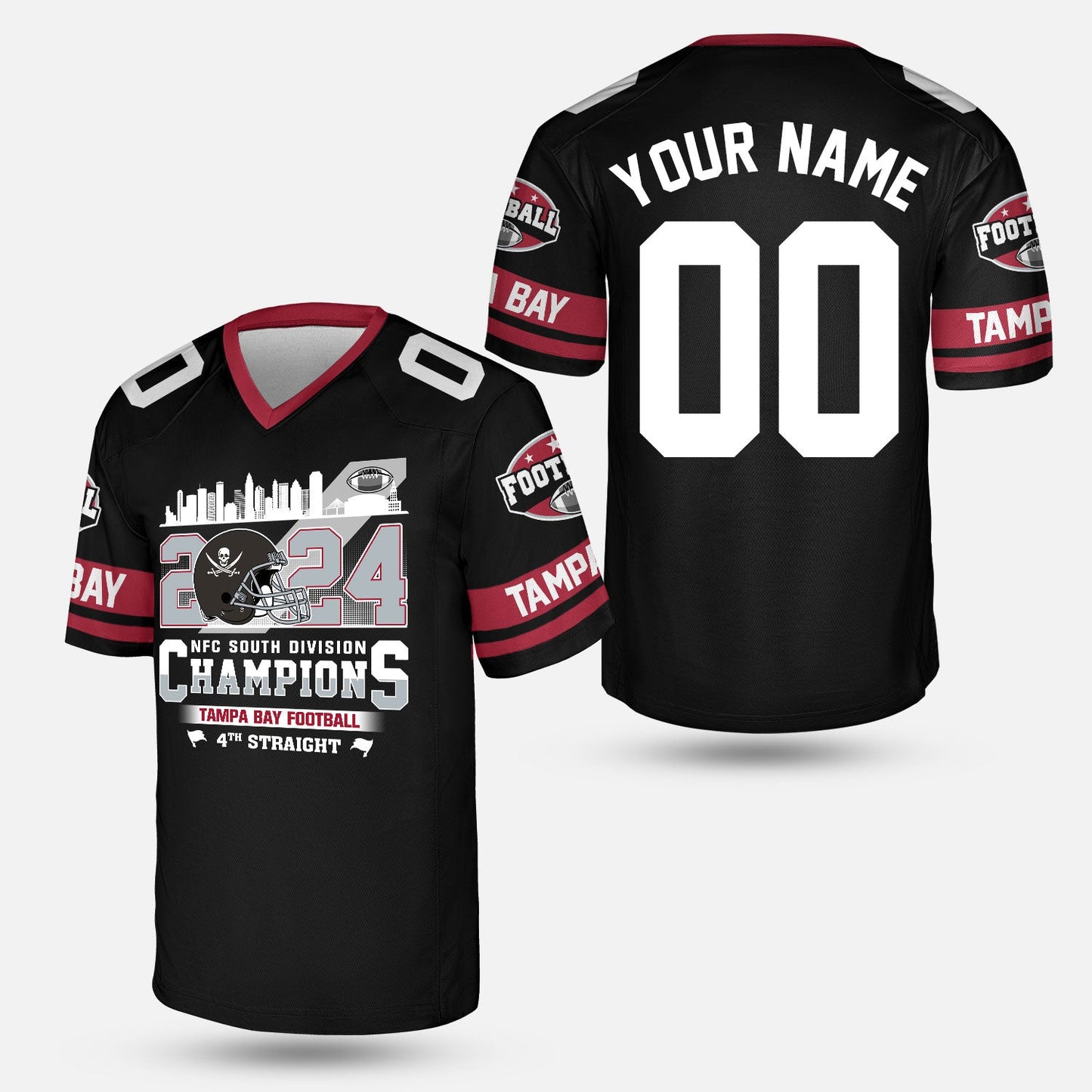 2024 Tampa Bay Football NFC South Division Champions Skyline Custom Long Sleeve, 2024 NFC South Champs Champions Custom Double Sided Long Sleeve Shirt