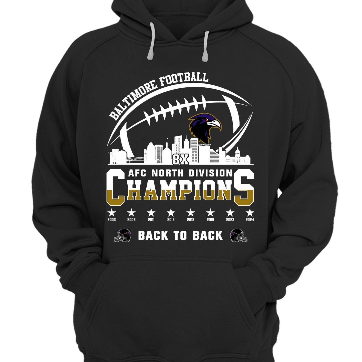 Baltimore Football 2024 AFC North Division Champions Skyline V-neck Shirt, 2024 AFC North Champs V-neck Shirts For Baltimore Football Fans