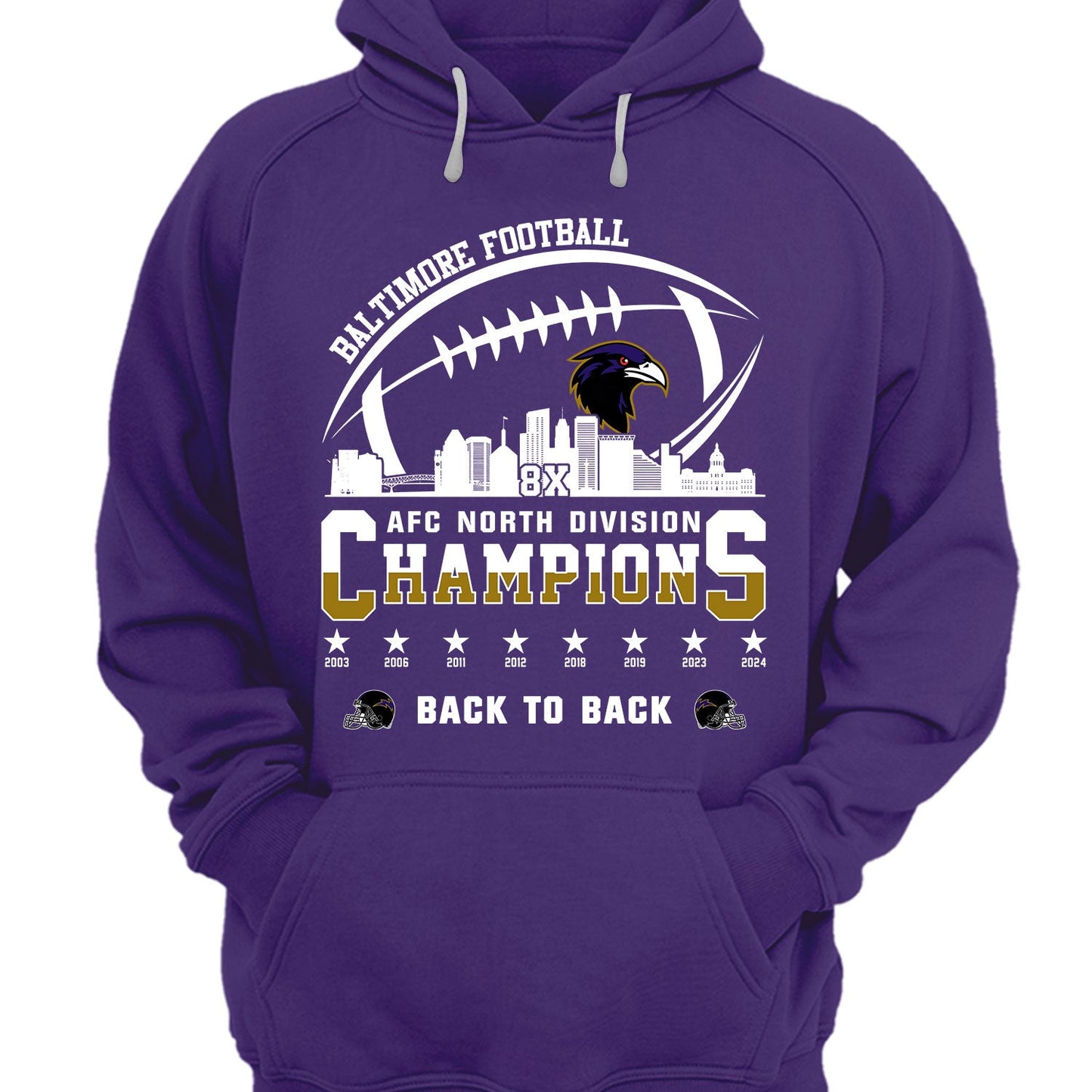 Baltimore Football 2024 AFC North Division Champions Skyline V-neck Shirt, 2024 AFC North Champs V-neck Shirts For Baltimore Football Fans