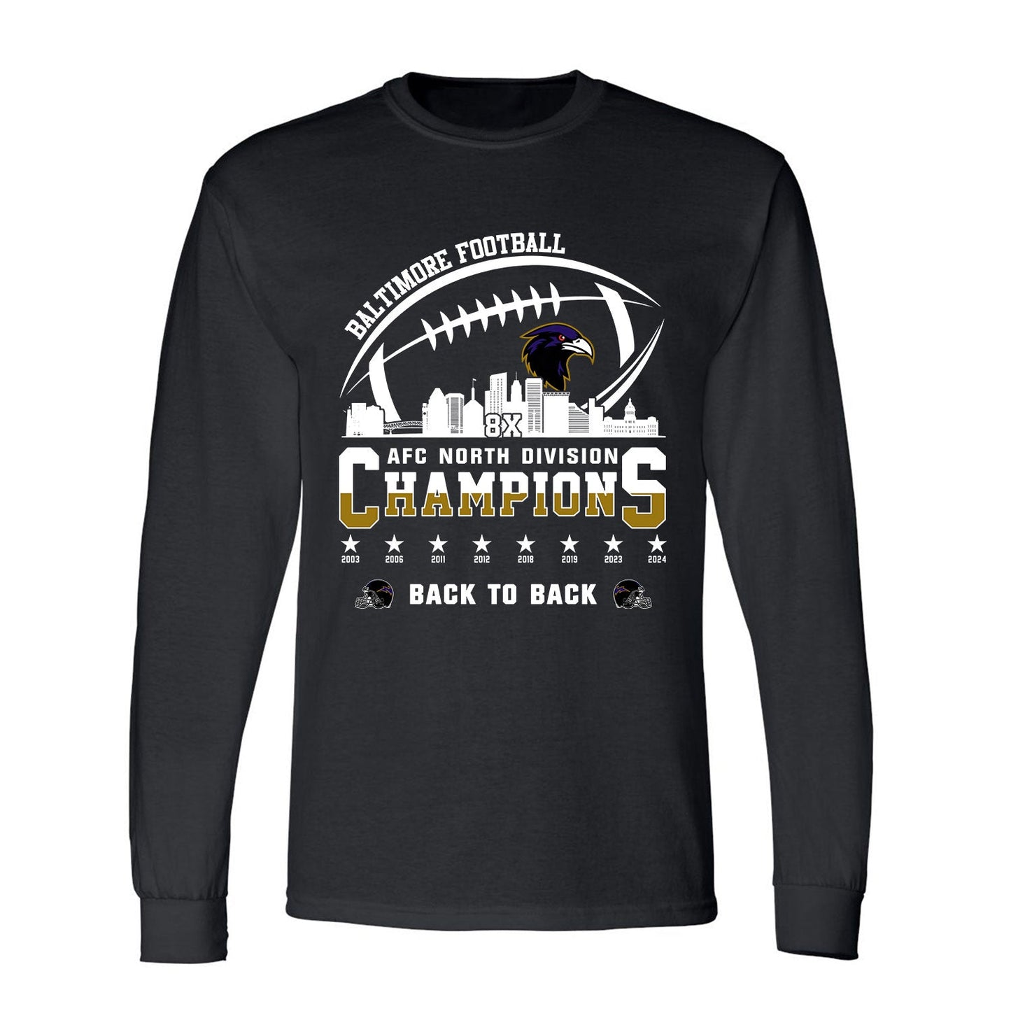 Baltimore Football 2024 AFC North Division Champions Skyline V-neck Shirt, 2024 AFC North Champs V-neck Shirts For Baltimore Football Fans