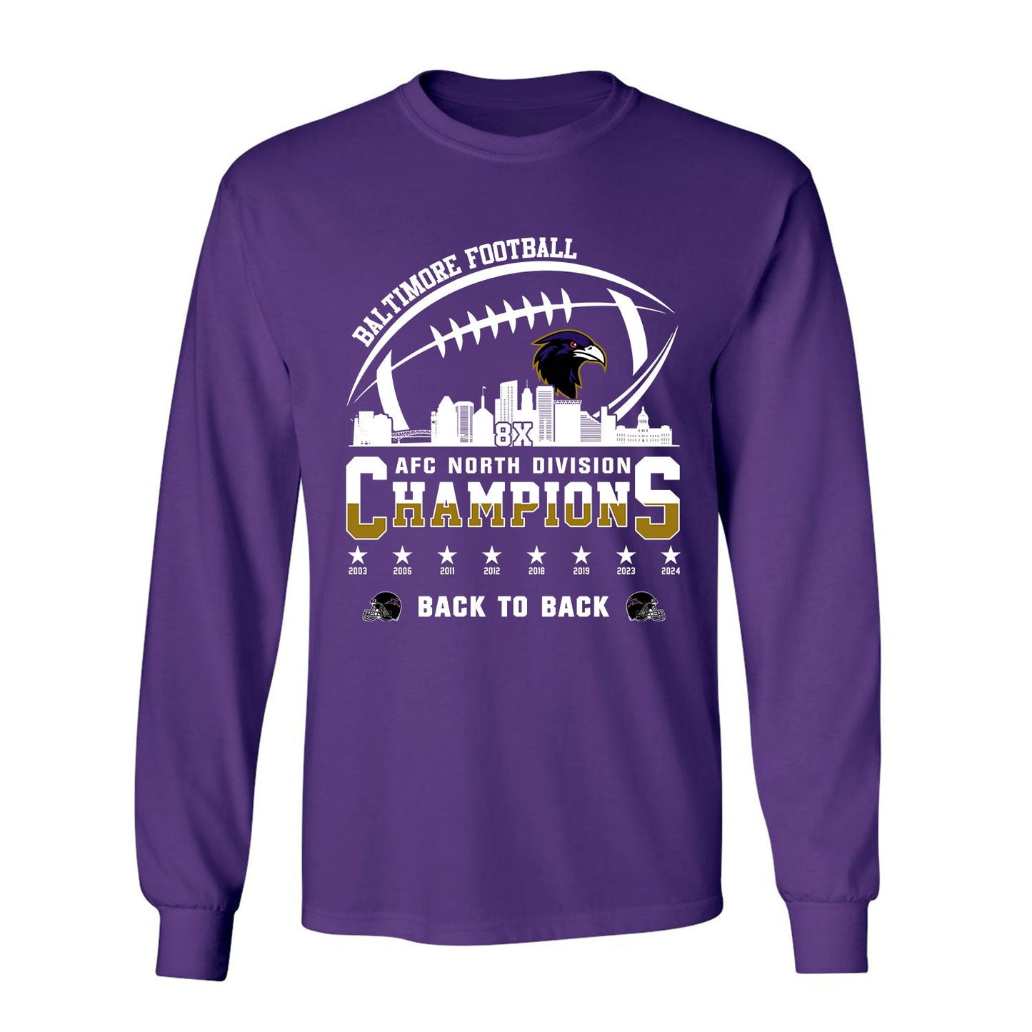 Baltimore Football 2024 AFC North Division Champions Skyline V-neck Shirt, 2024 AFC North Champs V-neck Shirts For Baltimore Football Fans
