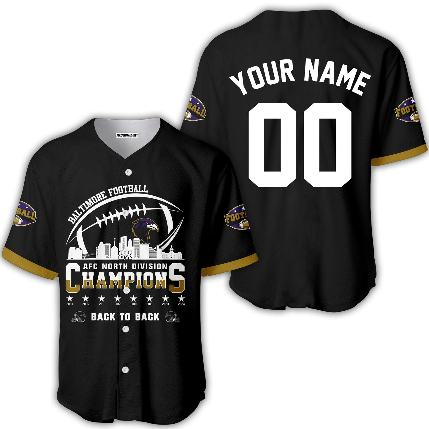 Custom Baltimore Football 2024 AFC North Division Champions Skyline Hoodie, 2024 AFC North Champs Champions Custom Double Sided Hoodie