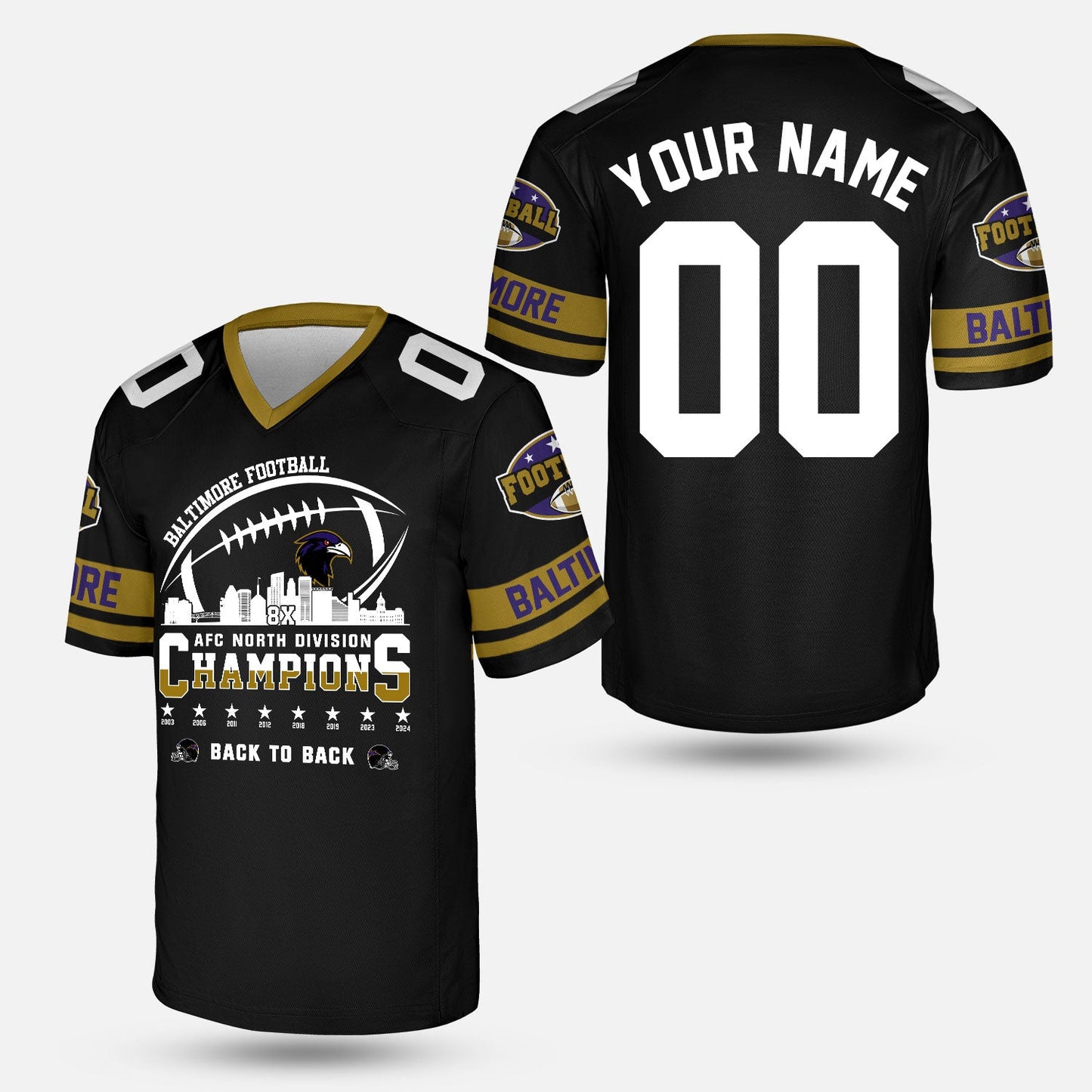 Custom Baltimore Football 2024 AFC North Division Champions Skyline Hoodie, 2024 AFC North Champs Champions Custom Double Sided Hoodie