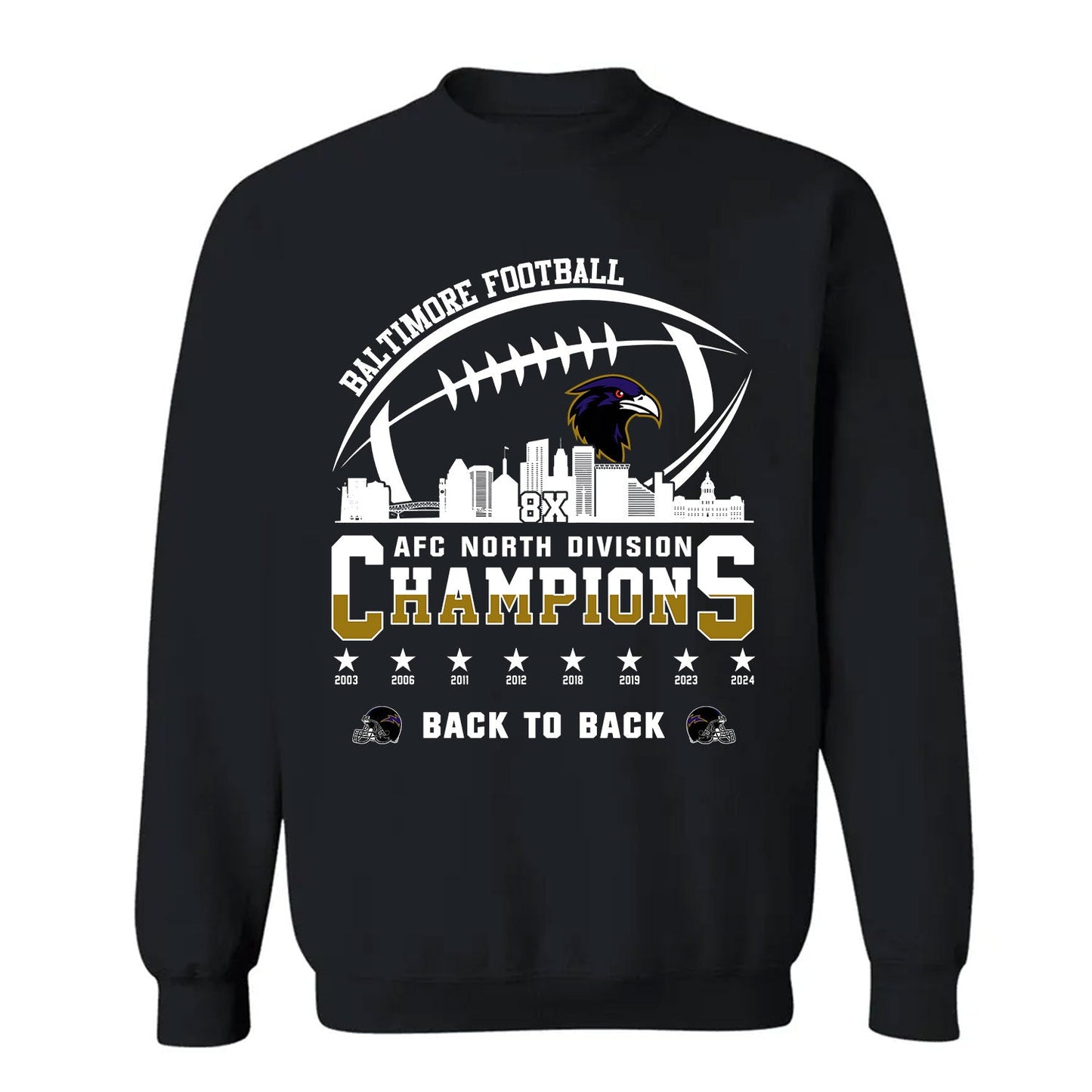 Baltimore Football 2024 AFC North Division Champions Skyline V-neck Shirt, 2024 AFC North Champs V-neck Shirts For Baltimore Football Fans