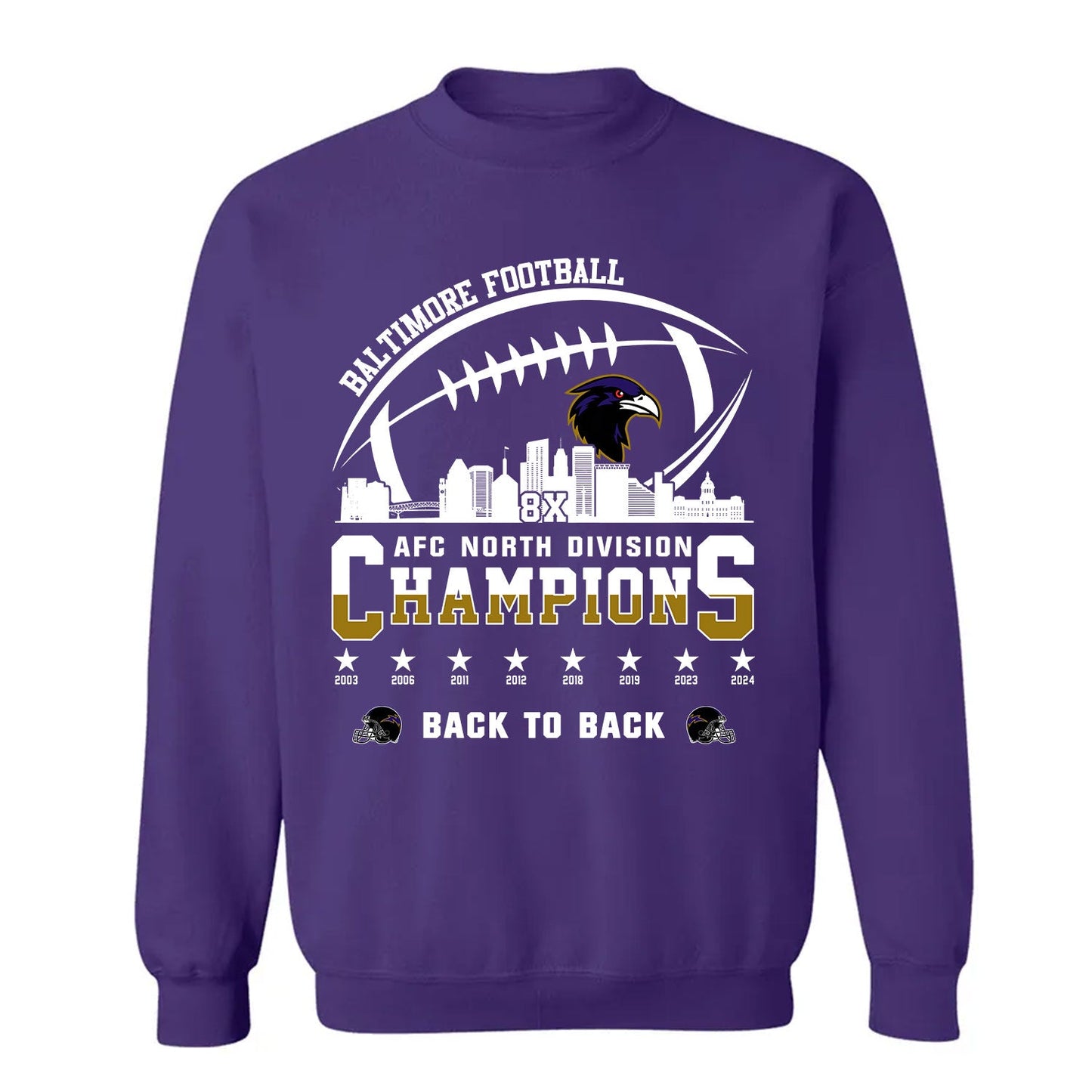 Baltimore Football 2024 AFC North Division Champions Skyline V-neck Shirt, 2024 AFC North Champs V-neck Shirts For Baltimore Football Fans