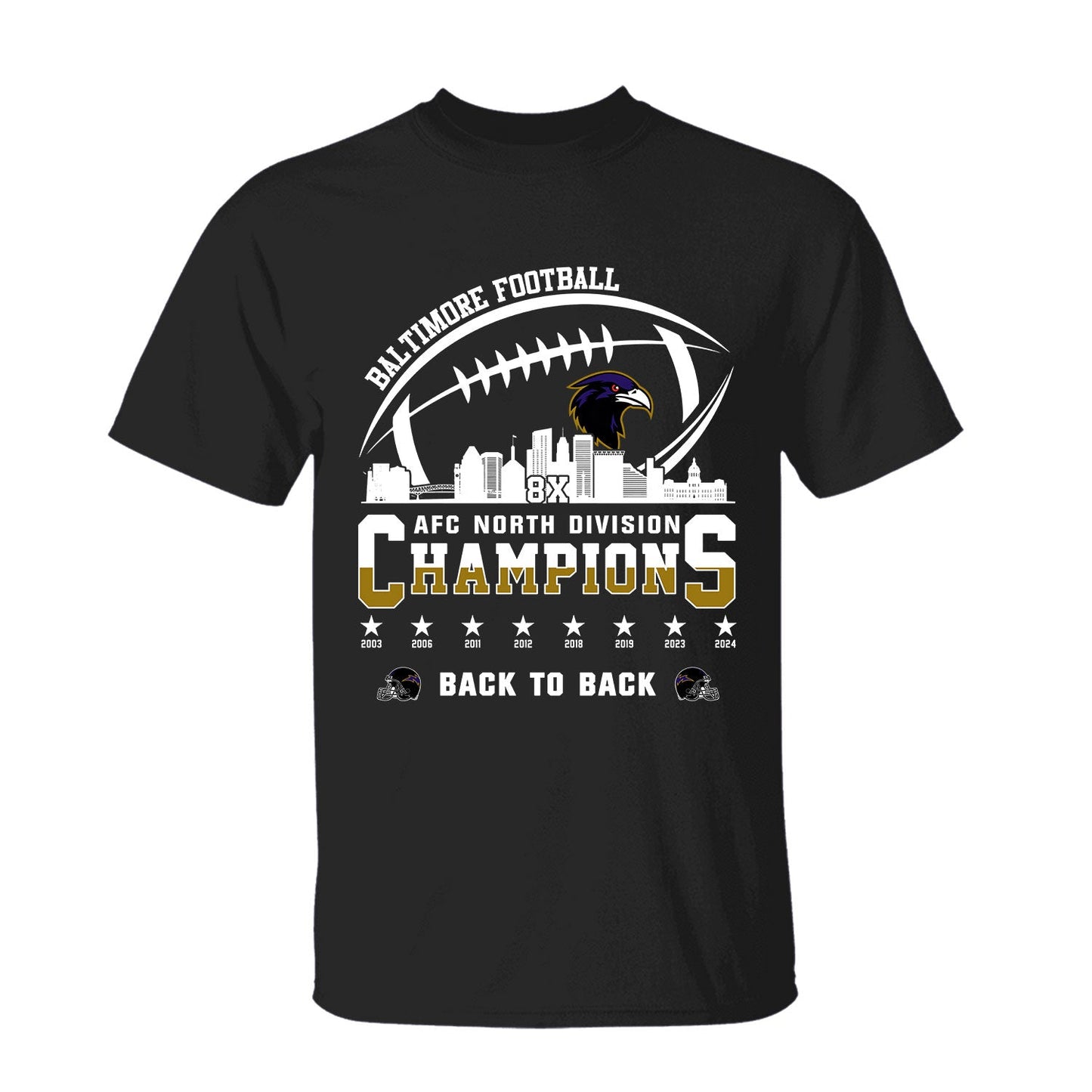 Baltimore Football 2024 AFC North Division Champions Skyline V-neck Shirt, 2024 AFC North Champs V-neck Shirts For Baltimore Football Fans