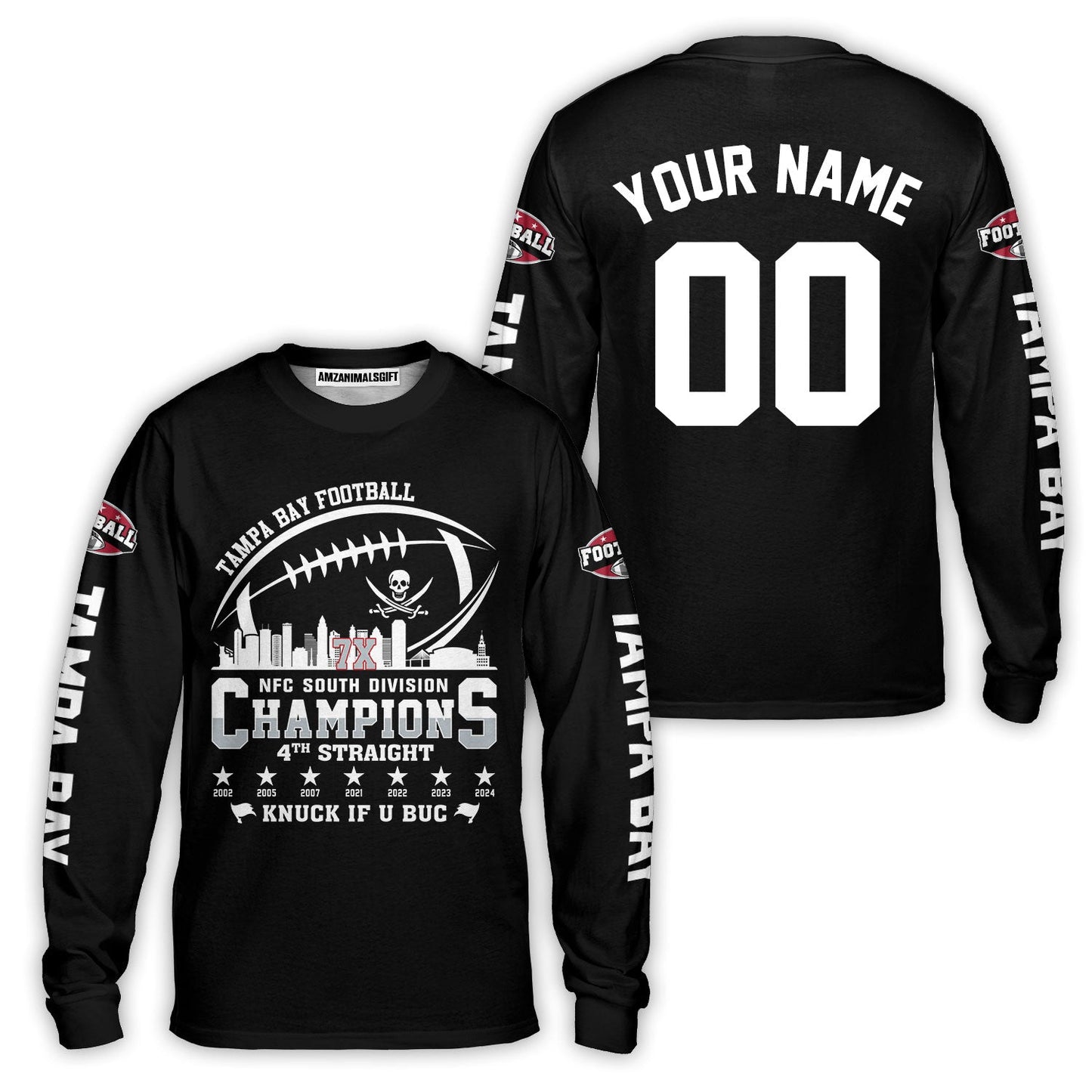 Custom Tampa Bay Football 2024 NFC South Division Champions Skyline Baseball Jersey, 2024 NFC South Champs Custom Double Sided Baseball Jersey Shirts