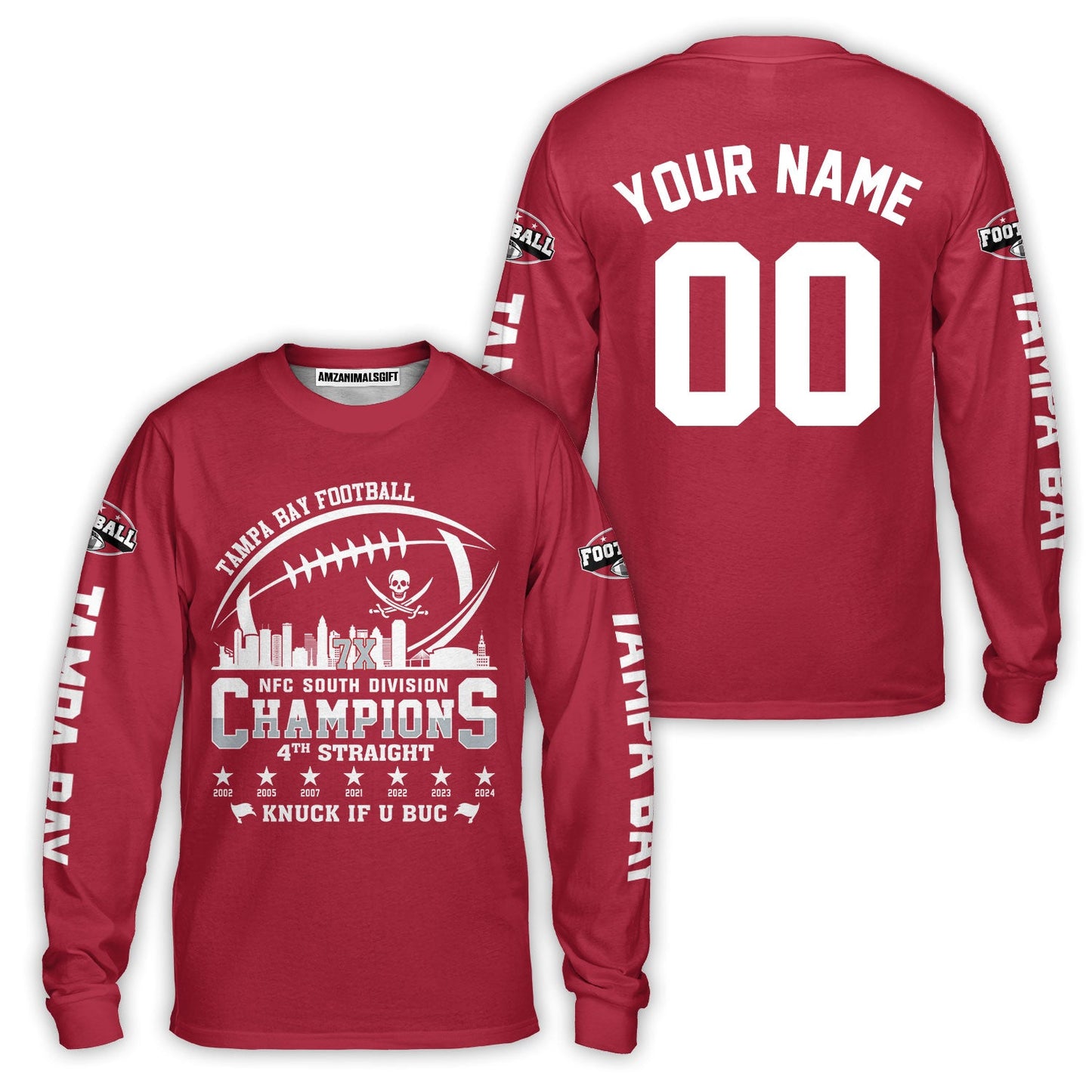 Custom Tampa Bay Football 2024 NFC South Division Champions Skyline V-neck Jersey, 2024 NFC South Champs Custom Double Sided V-neck Jersey Shirts