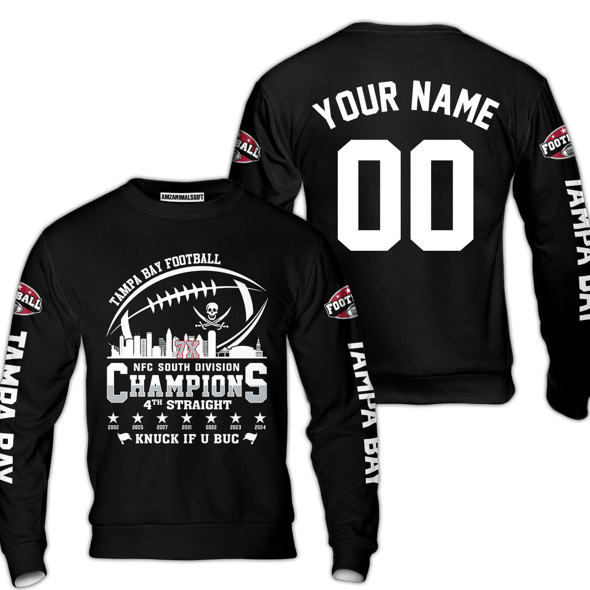 Custom Tampa Bay Football 2024 NFC South Division Champions Skyline V-neck Jersey, 2024 NFC South Champs Custom Double Sided V-neck Jersey Shirts