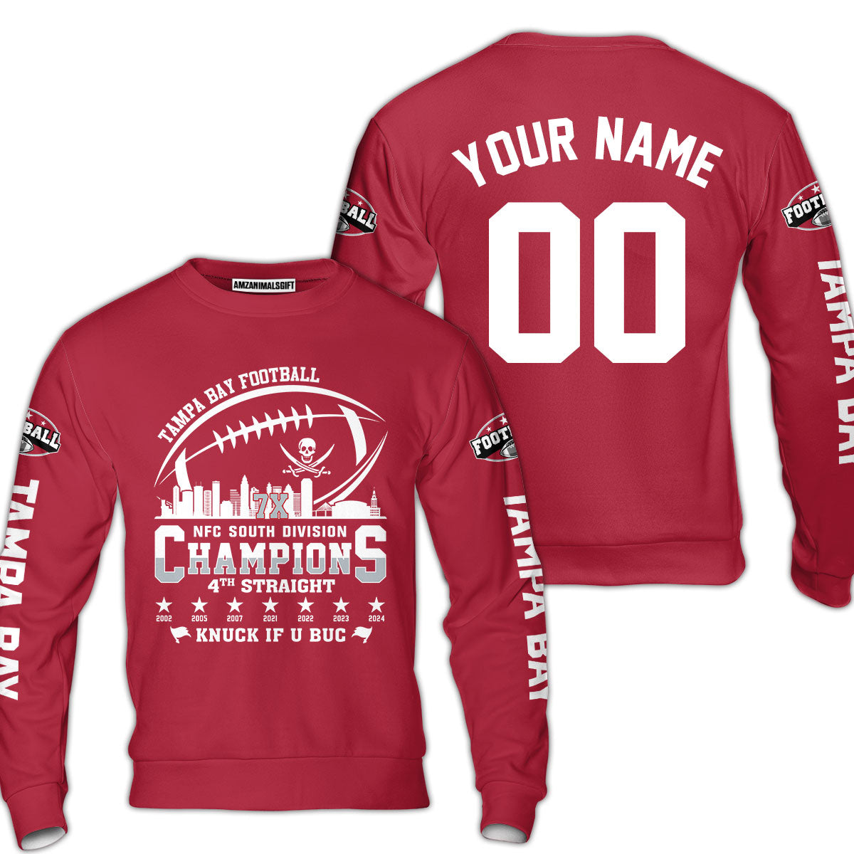 Custom Tampa Bay Football 2024 NFC South Division Champions Skyline Hoodie, 2024 NFC South Champs Champions Custom Double Sided Hoodie