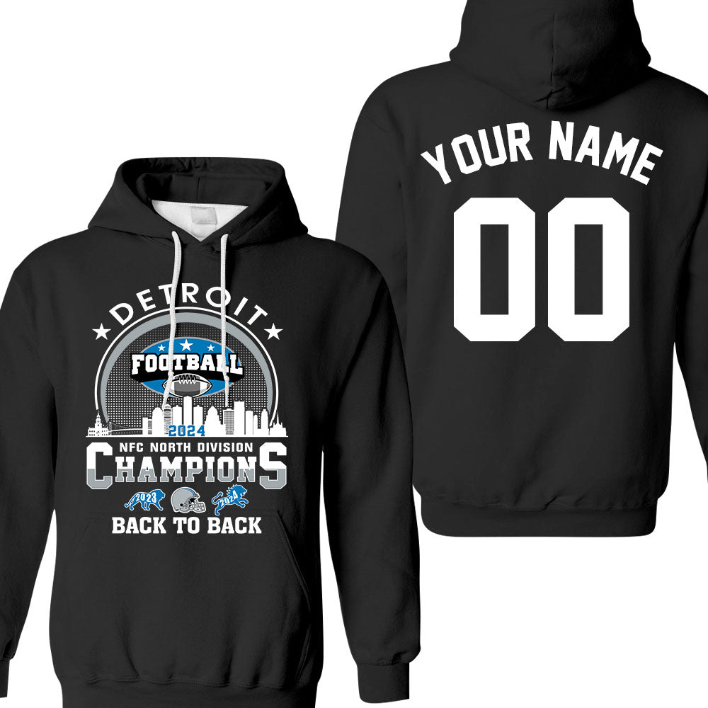 Detroit Football 2024 NFC North Division Champions Skyline Double Sided Hoodie, 2024 NFC North Champs 2 Sided Custom Shirts