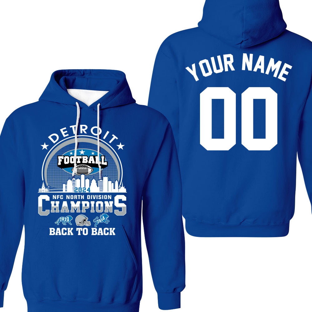 Detroit Football 2024 NFC North Division Champions Skyline Double Sided Hoodie, 2024 NFC North Champs 2 Sided Custom Shirts