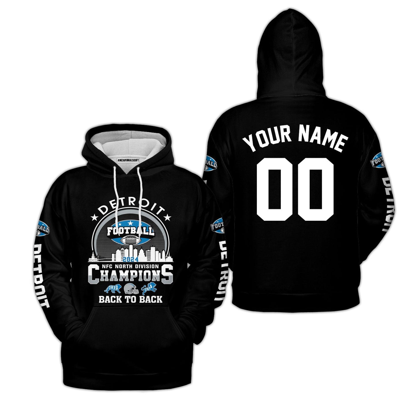 Personalized Detroit Football 2024 NFC North Division Champions Skyline Long Sleeve Shirt, NFC North Detroit Champs Shirts
