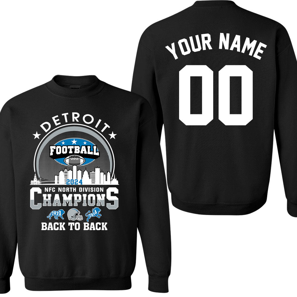 Detroit Football 2024 NFC North Division Champions Skyline Double Sided Hoodie, 2024 NFC North Champs 2 Sided Custom Shirts