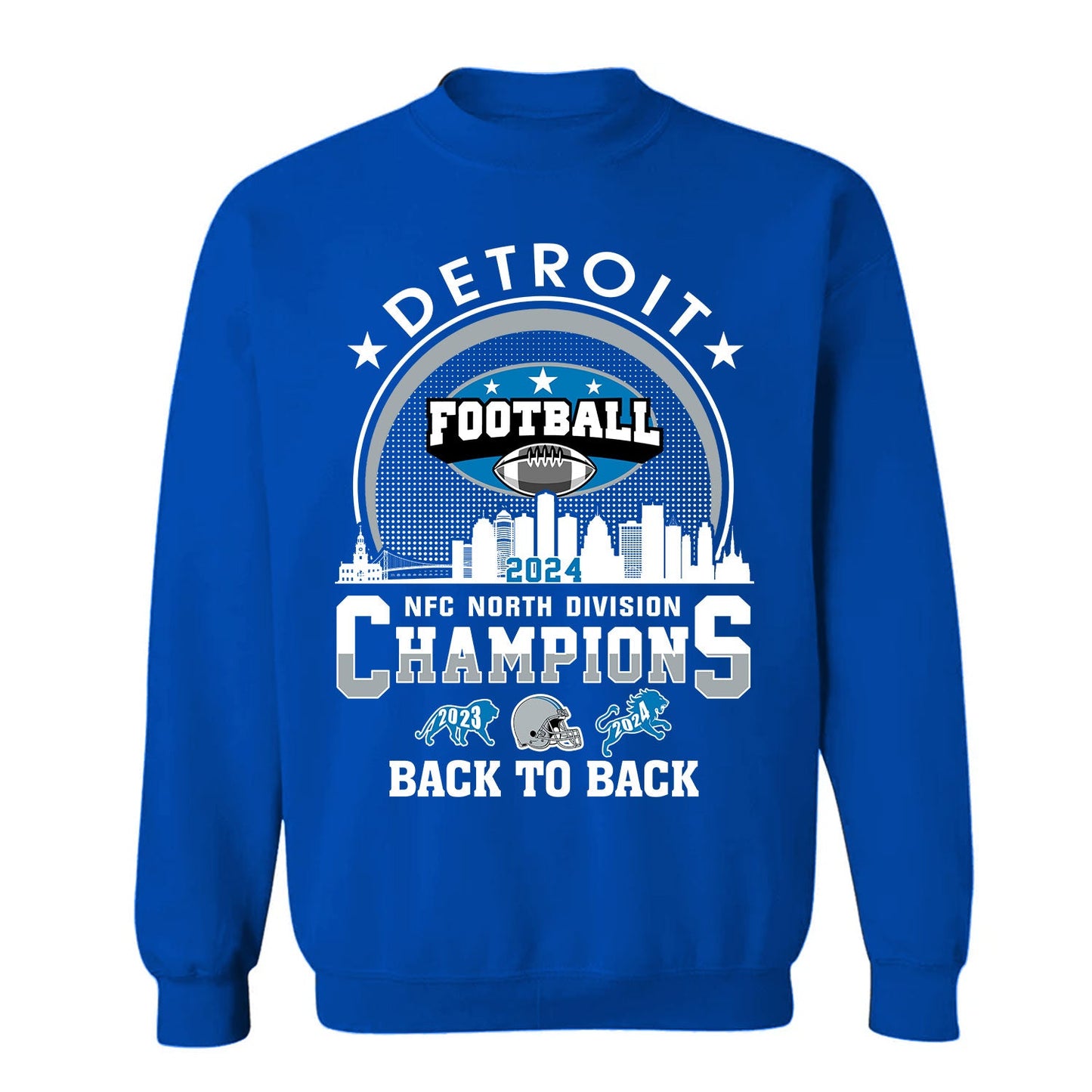 Detroit Football 2024 NFC North Division Champions Skyline Hoodie, 2024 NFC North Champs Apparel For Detroit Football Fans