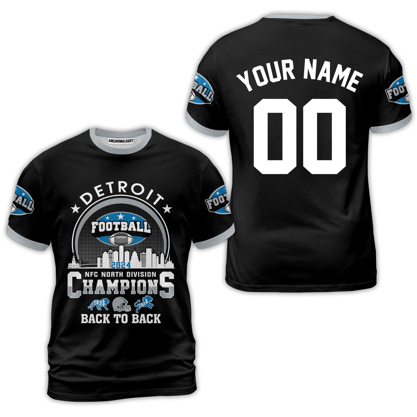 Personalized Detroit Football 2024 NFC North Division Champions Skyline Long Sleeve Shirt, NFC North Detroit Champs Shirts