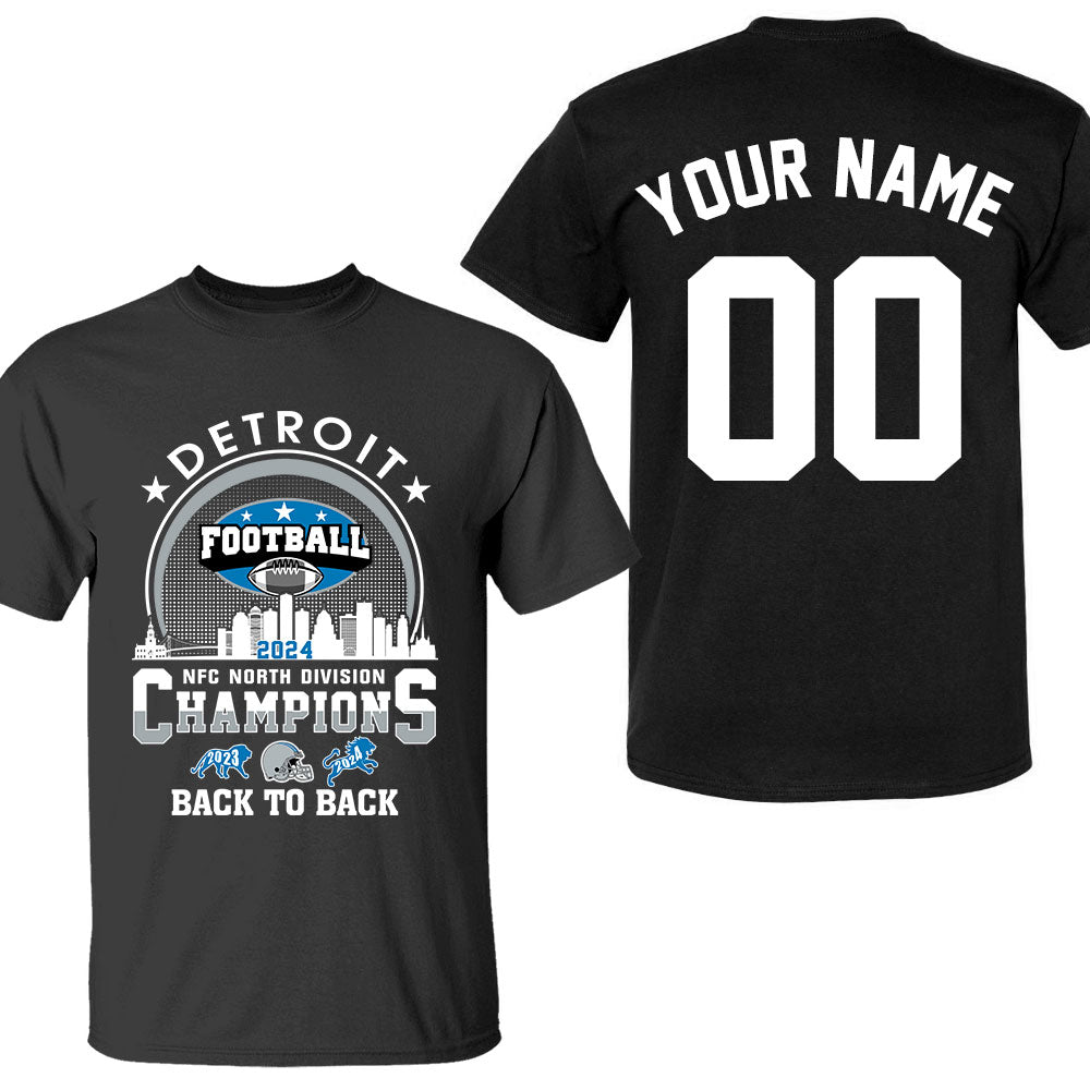 Detroit Football 2024 NFC North Division Champions Skyline Double Sided V-neck Shirt, NFC North Champs 2 Sided Custom Shirts