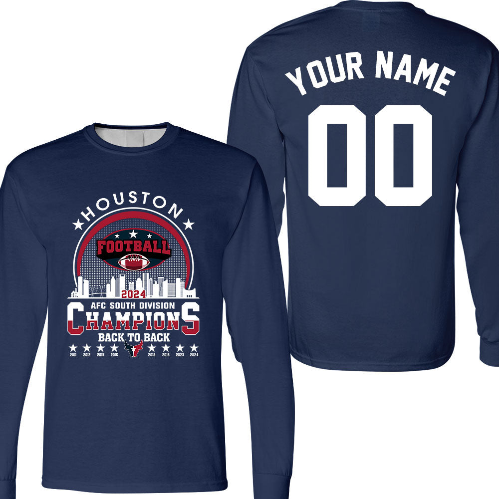 Houston American Football 2024 AFC South Champions Skyline double sided Sweatshirt, Houston Football 2024 Division Champion 2 sided Sweatshirt