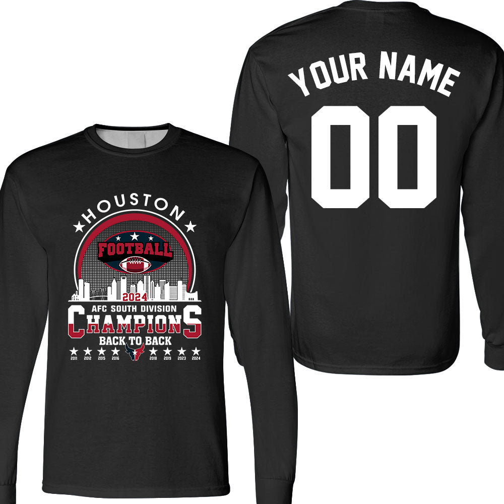 Houston American Football 2024 AFC South Champions Skyline double sided Sweatshirt, Houston Football 2024 Division Champion 2 sided Sweatshirt