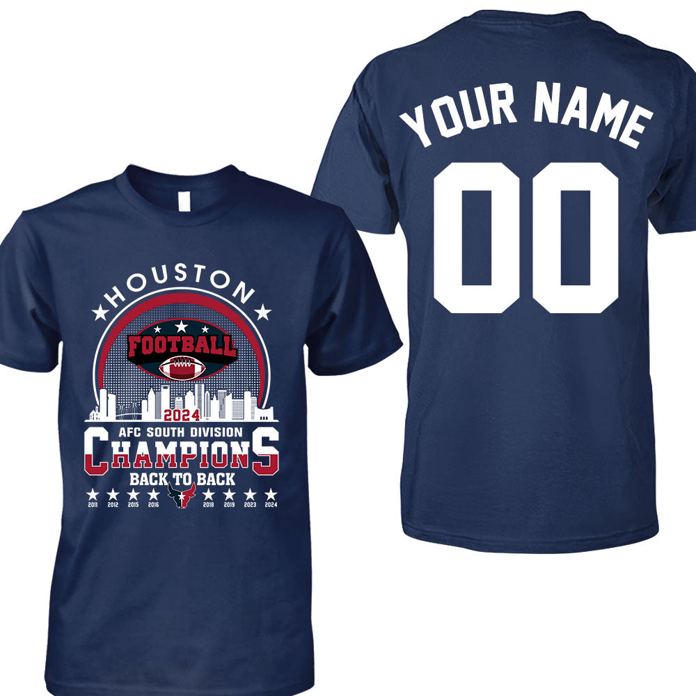 Houston American Football 2024 AFC South Champions Skyline double sided Sweatshirt, Houston Football 2024 Division Champion 2 sided Sweatshirt