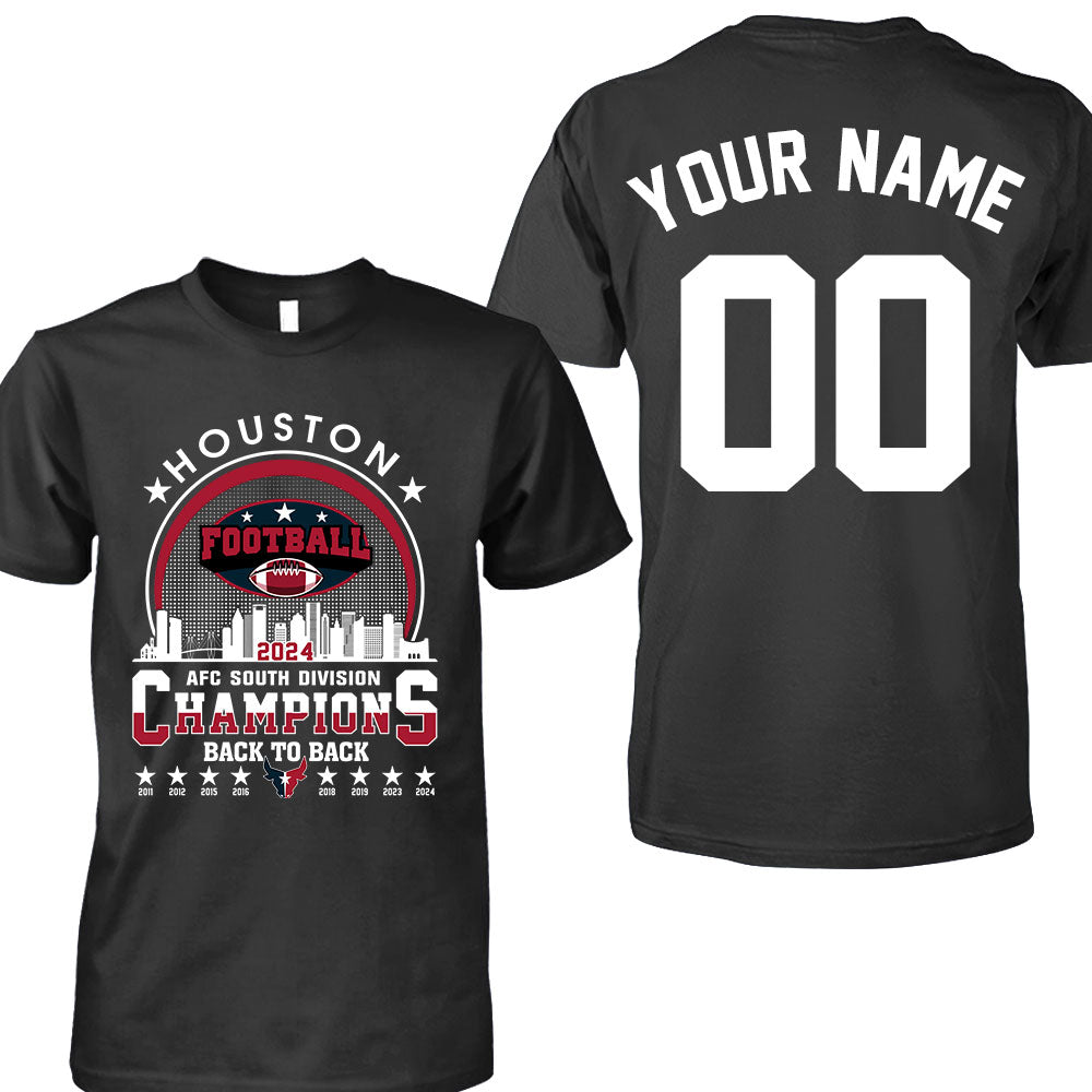Houston American Football 2024 AFC South Champions Skyline double sided Sweatshirt, Houston Football 2024 Division Champion 2 sided Sweatshirt