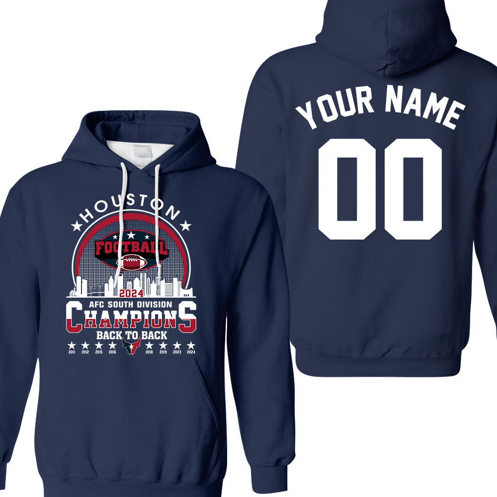 Houston American Football 2024 AFC South Champions Skyline double sided Sweatshirt, Houston Football 2024 Division Champion 2 sided Sweatshirt