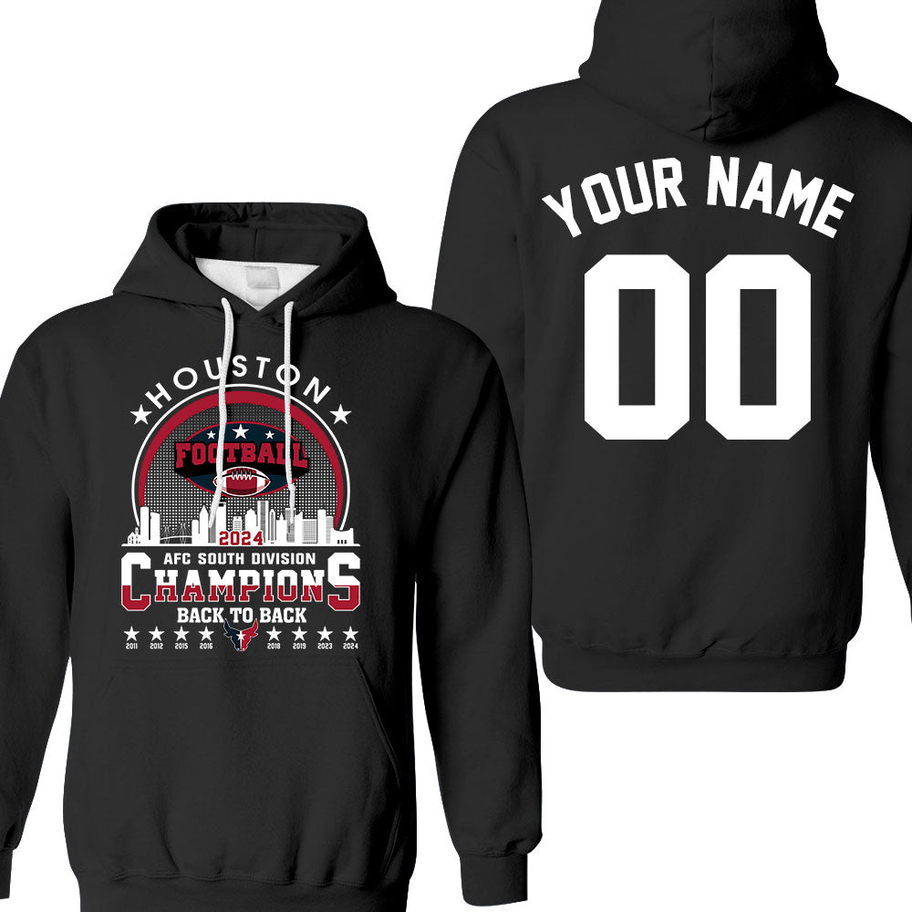 Houston American Football 2024 AFC South Champions Skyline double sided Sweatshirt, Houston Football 2024 Division Champion 2 sided Sweatshirt