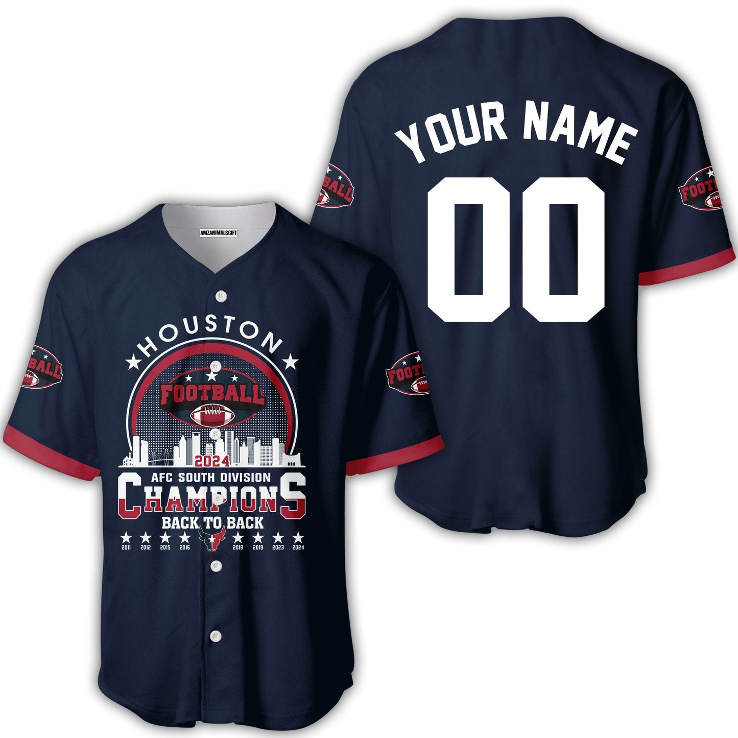 Houston American Football 2024 AFC South Champions Skyline Custom Hoodie, Custom Houston Football Skyline 2024 Division Champion Hoodie AOP