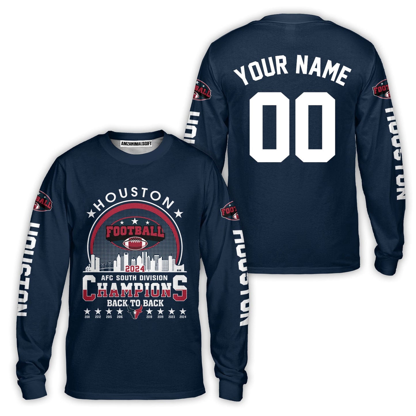 Houston American Football 2024 AFC South Champions Skyline Custom Hoodie, Custom Houston Football Skyline 2024 Division Champion Hoodie AOP