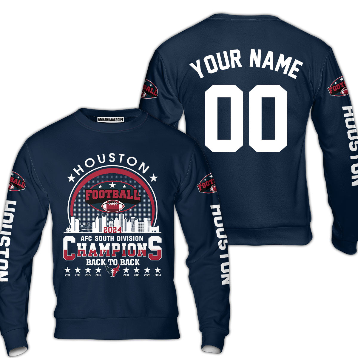 Houston American Football 2024 AFC South Champions Skyline Custom Hoodie, Custom Houston Football Skyline 2024 Division Champion Hoodie AOP