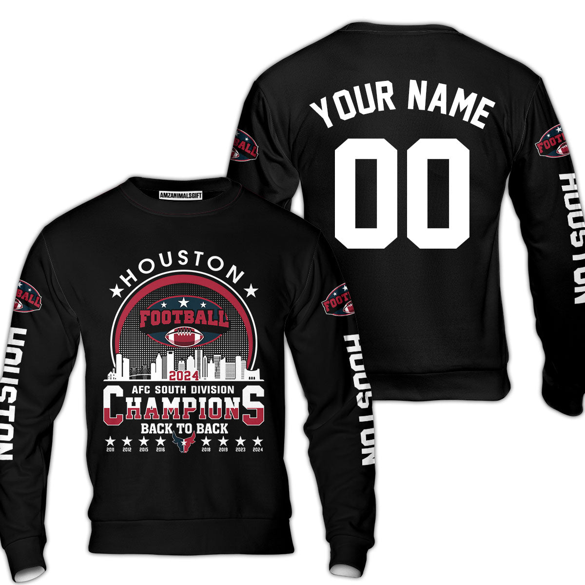 Houston American Football 2024 AFC South Champions Skyline Custom Hoodie, Custom Houston Football Skyline 2024 Division Champion Hoodie AOP