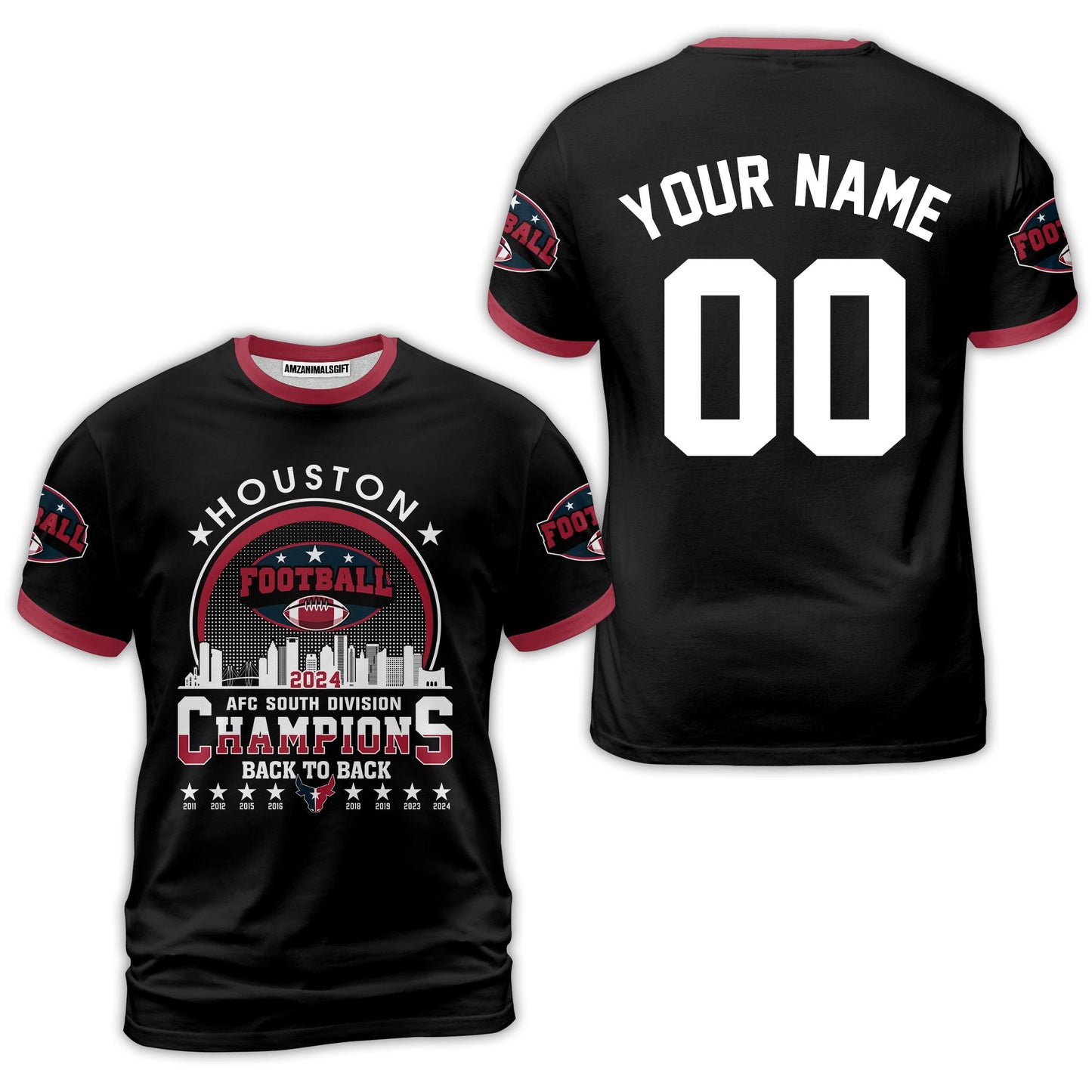 Houston American Football 2024 AFC South Champions Skyline Custom Hoodie, Custom Houston Football Skyline 2024 Division Champion Hoodie AOP