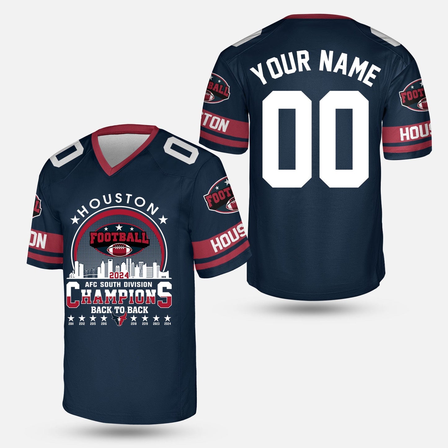 Houston American Football 2024 AFC South Champions Skyline Custom Hoodie, Custom Houston Football Skyline 2024 Division Champion Hoodie AOP