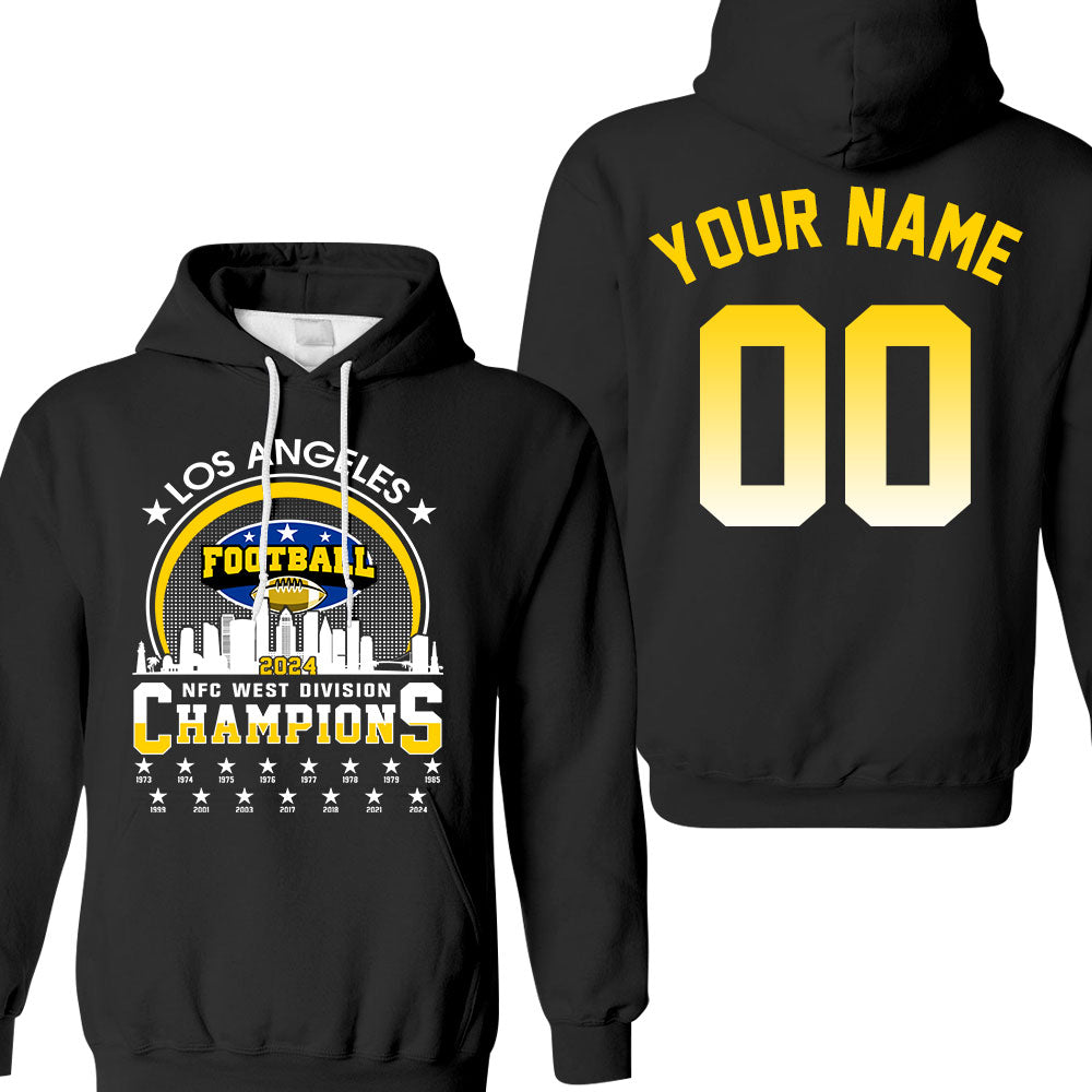 Los Angeles Football 2024 NFC West Division Champions Skyline Double Sided V-neck Shirt, 2024 NFC West Champs 2 Sided Custom V-neck Shirts