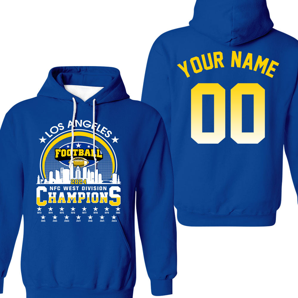 Los Angeles Football 2024 NFC West Division Champions Skyline Double Sided V-neck Shirt, 2024 NFC West Champs 2 Sided Custom V-neck Shirts