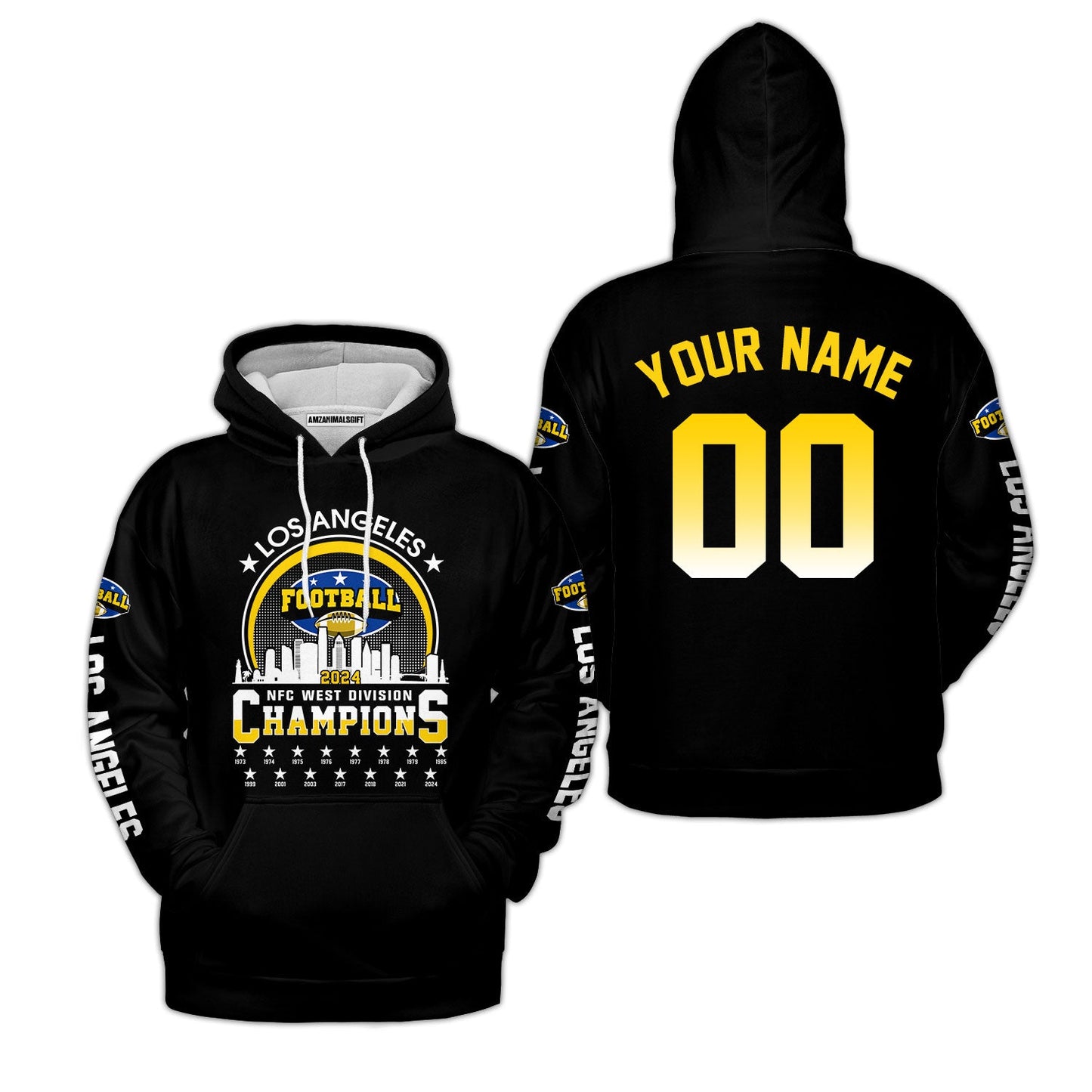 Los Angeles Football 2024 NFC West Division Champions Skyline Custom Shirts, 2024 NFC West Champs Champions Custom Double Sided Shirts
