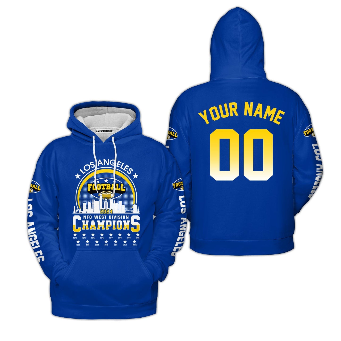 Los Angeles Football 2024 NFC West Division Champions Skyline Custom Shirts, 2024 NFC West Champs Champions Custom Double Sided Shirts