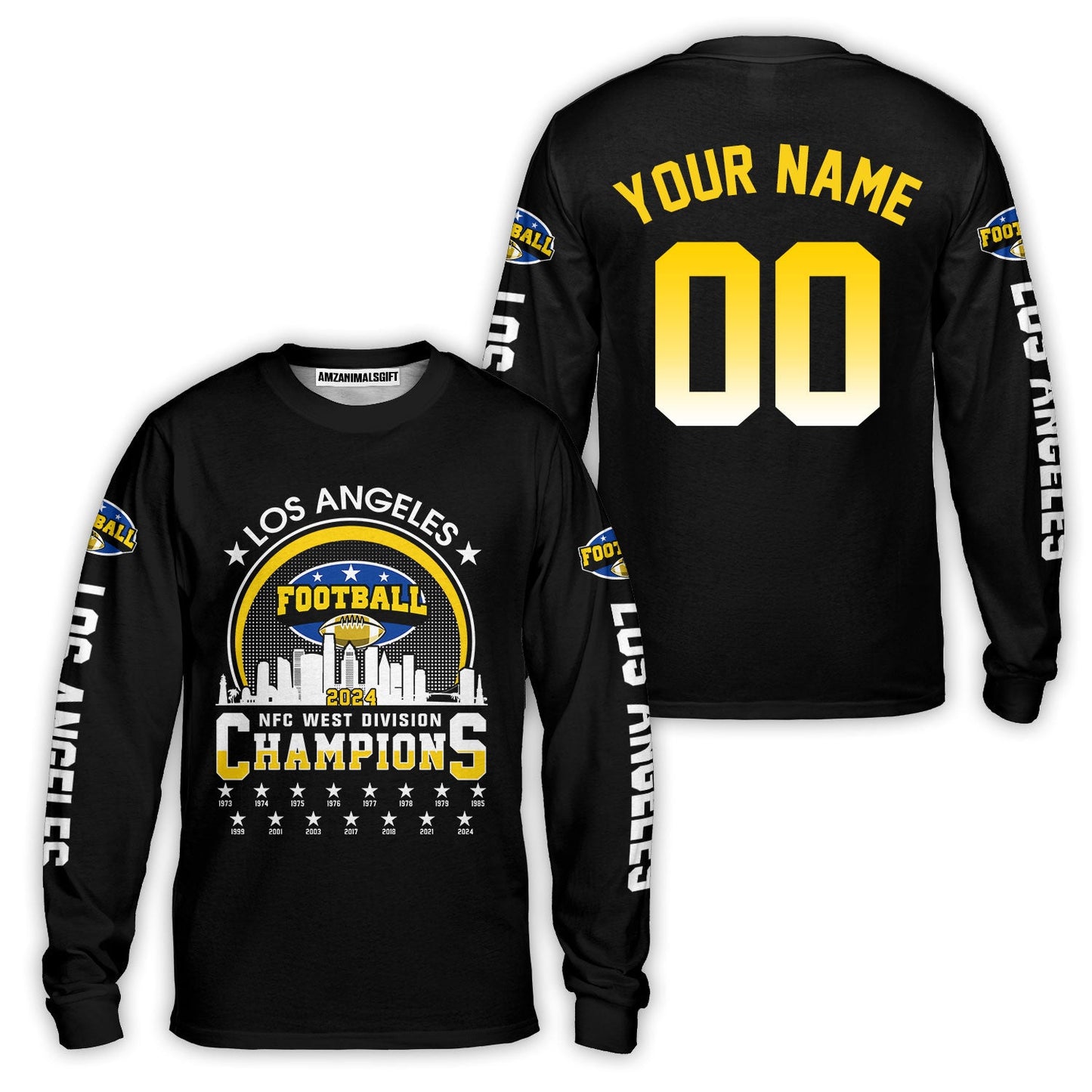 Los Angeles Football 2024 NFC West Division Champions Skyline Custom Shirts, 2024 NFC West Champs Champions Custom Double Sided Shirts
