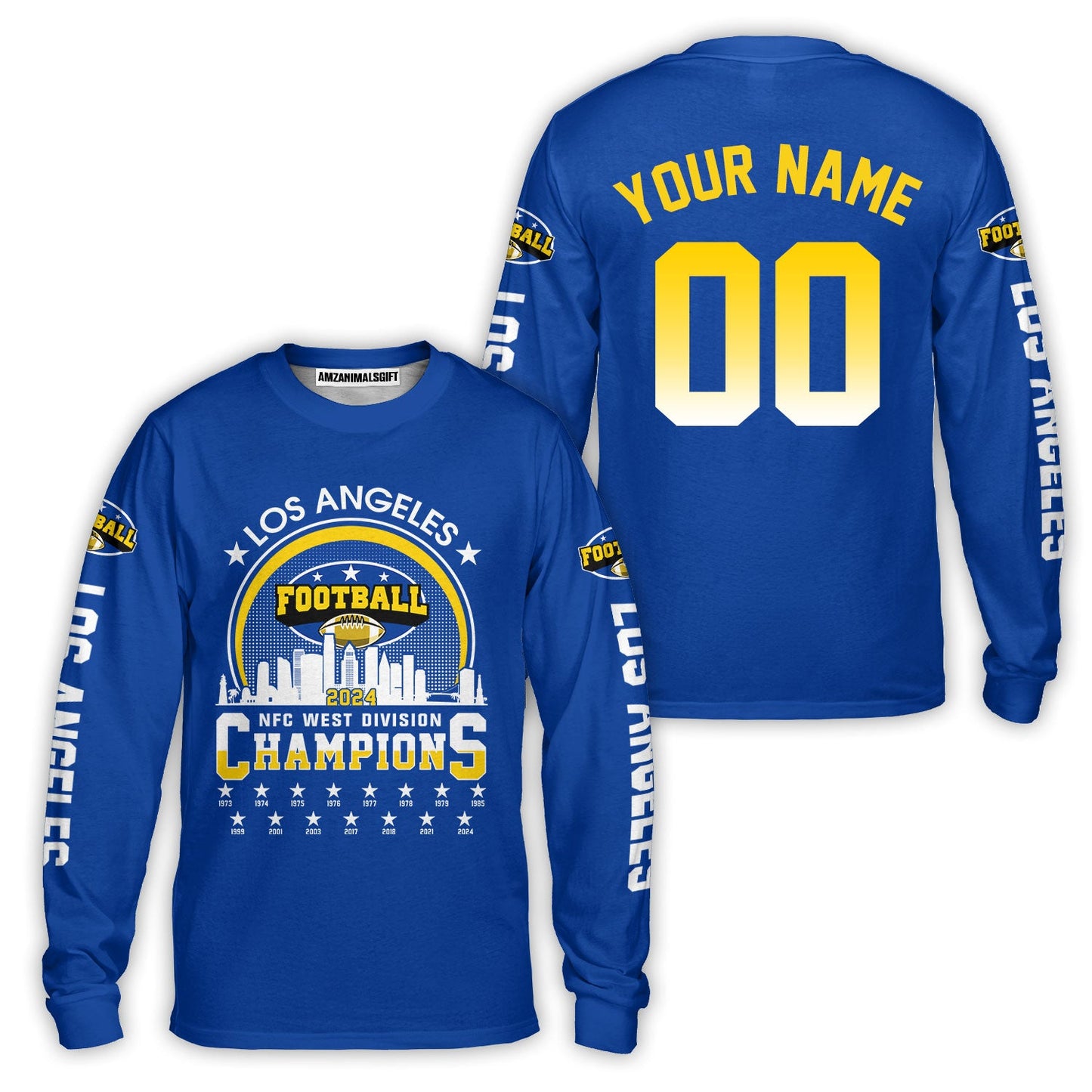 Los Angeles Football 2024 NFC West Division Champions Skyline Custom Shirts, 2024 NFC West Champs Champions Custom Double Sided Shirts