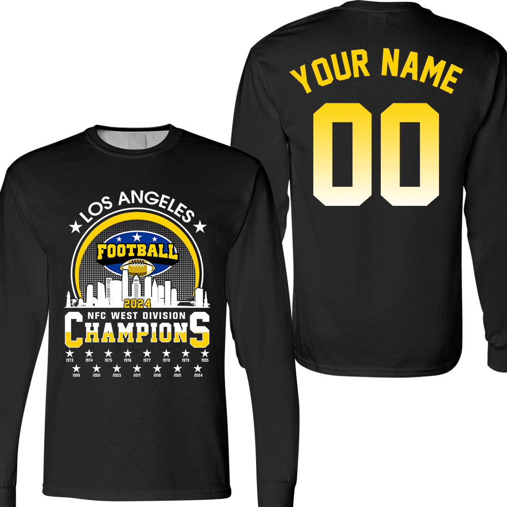 Los Angeles Football 2024 NFC West Division Champions Skyline Double Sided V-neck Shirt, 2024 NFC West Champs 2 Sided Custom V-neck Shirts