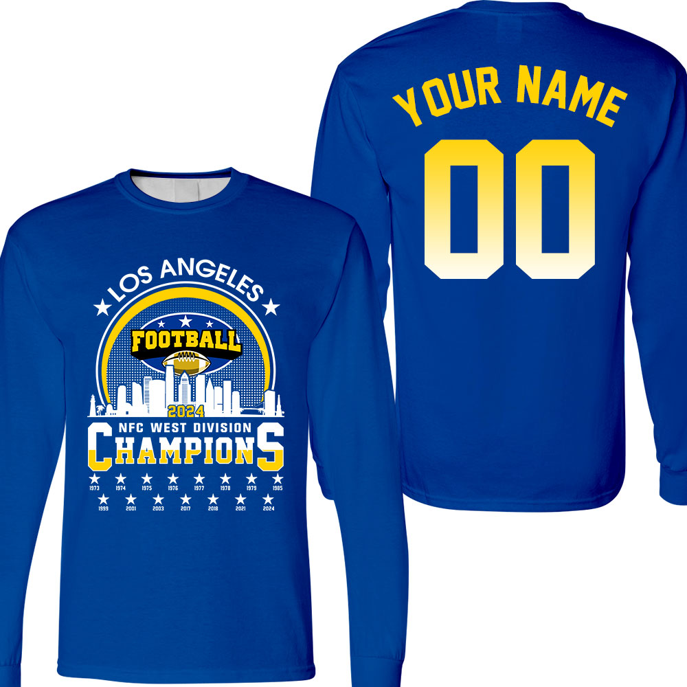 Los Angeles Football 2024 NFC West Division Champions Skyline Double Sided V-neck Shirt, 2024 NFC West Champs 2 Sided Custom V-neck Shirts
