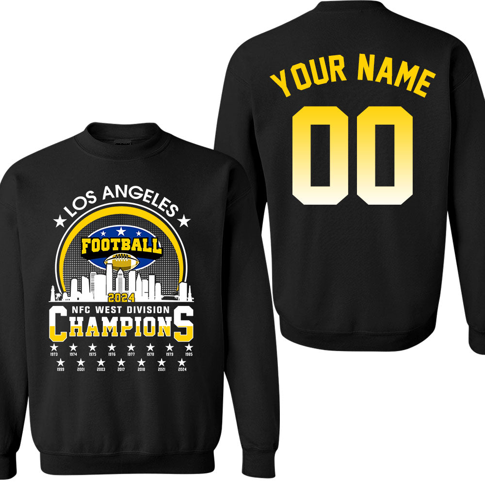 Los Angeles Football 2024 NFC West Division Champions Skyline Double Sided V-neck Shirt, 2024 NFC West Champs 2 Sided Custom V-neck Shirts