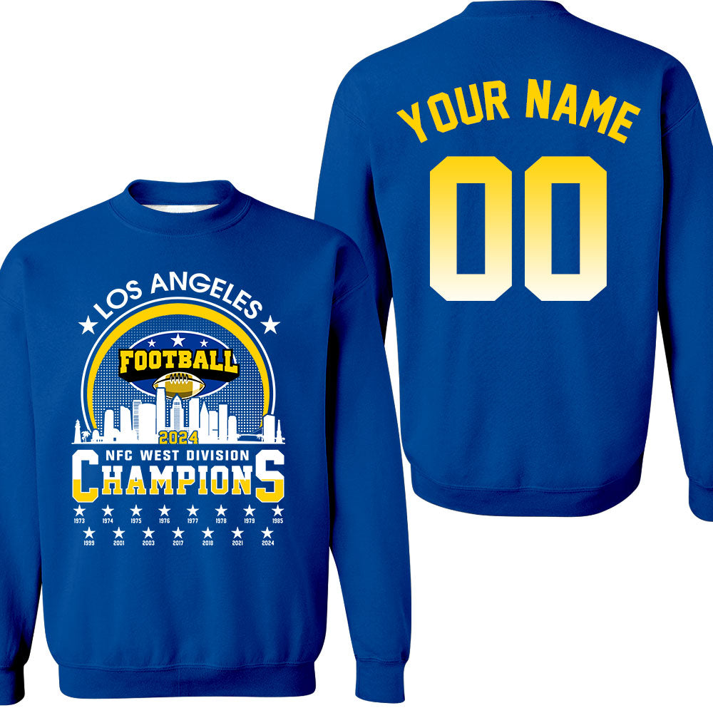 Los Angeles Football 2024 NFC West Division Champions Skyline Double Sided V-neck Shirt, 2024 NFC West Champs 2 Sided Custom V-neck Shirts